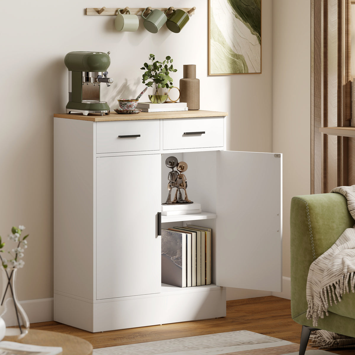 Sideboard 68 cm mit zwei Schubladen und verstellbarem Fach