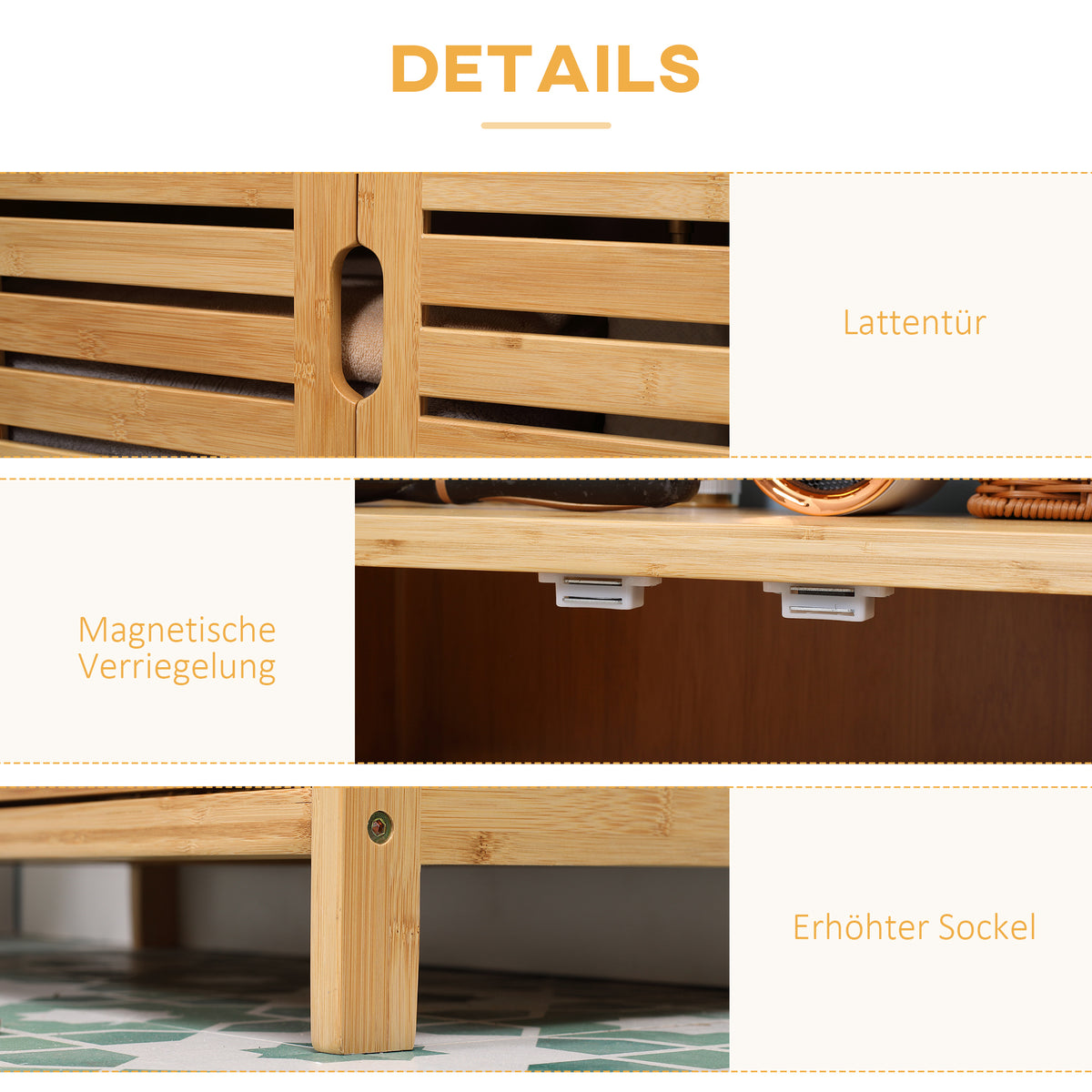 Badezimmerschrank aus Bambus mit Lamellentüren