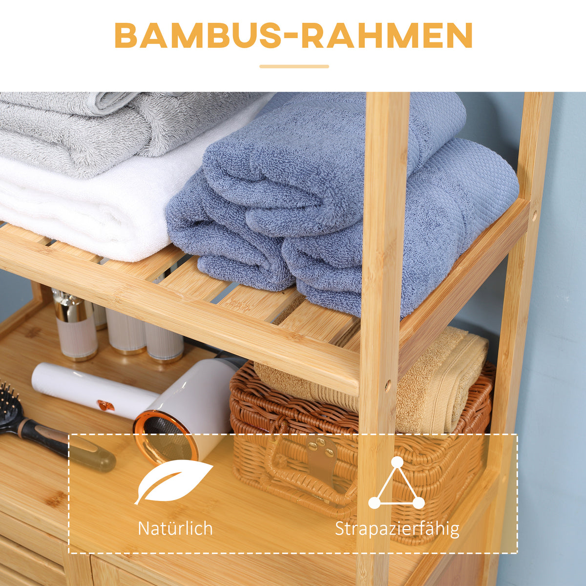 Badezimmerschrank aus Bambus mit Lamellentüren