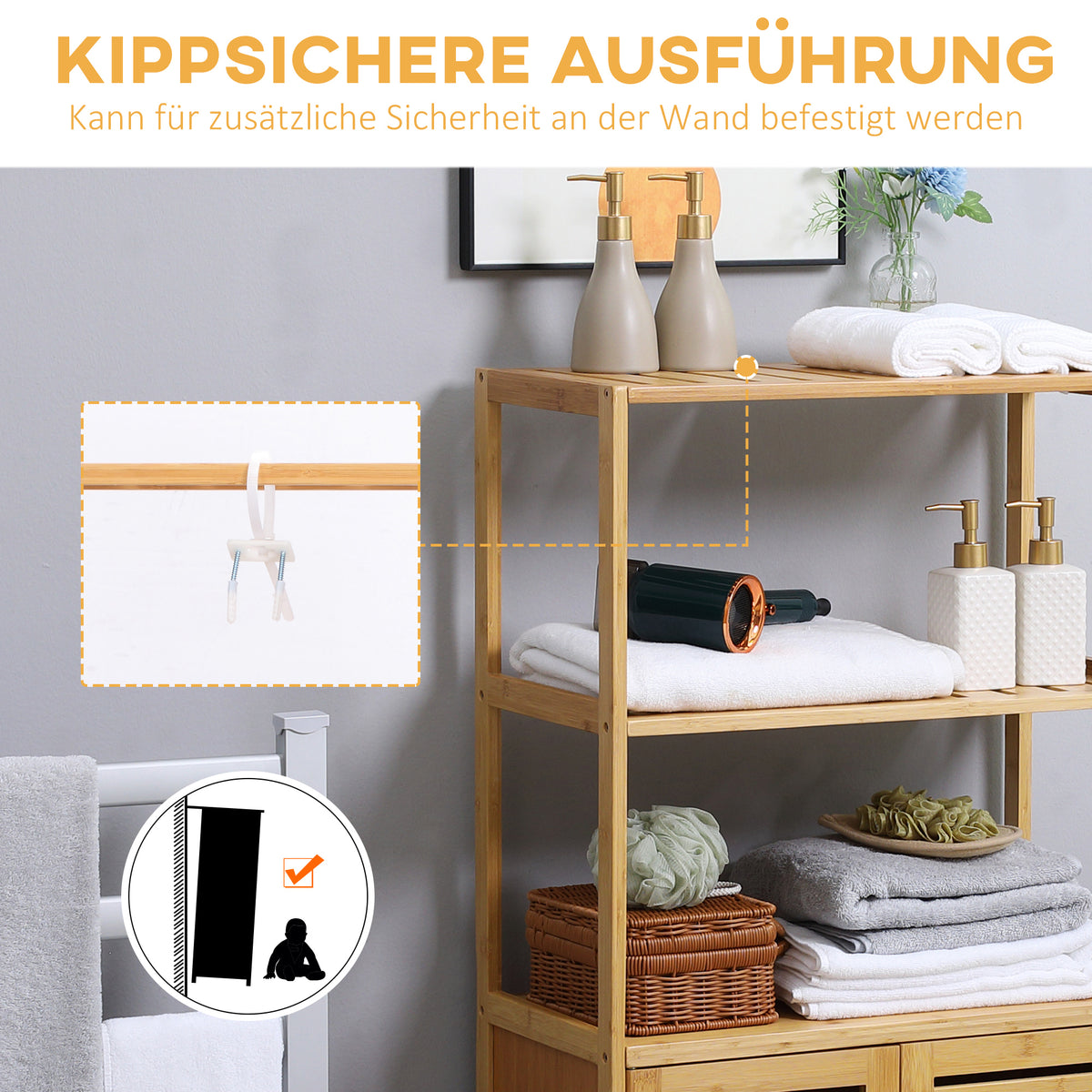 Badezimmerschrank aus Bambus mit Lamellentüren