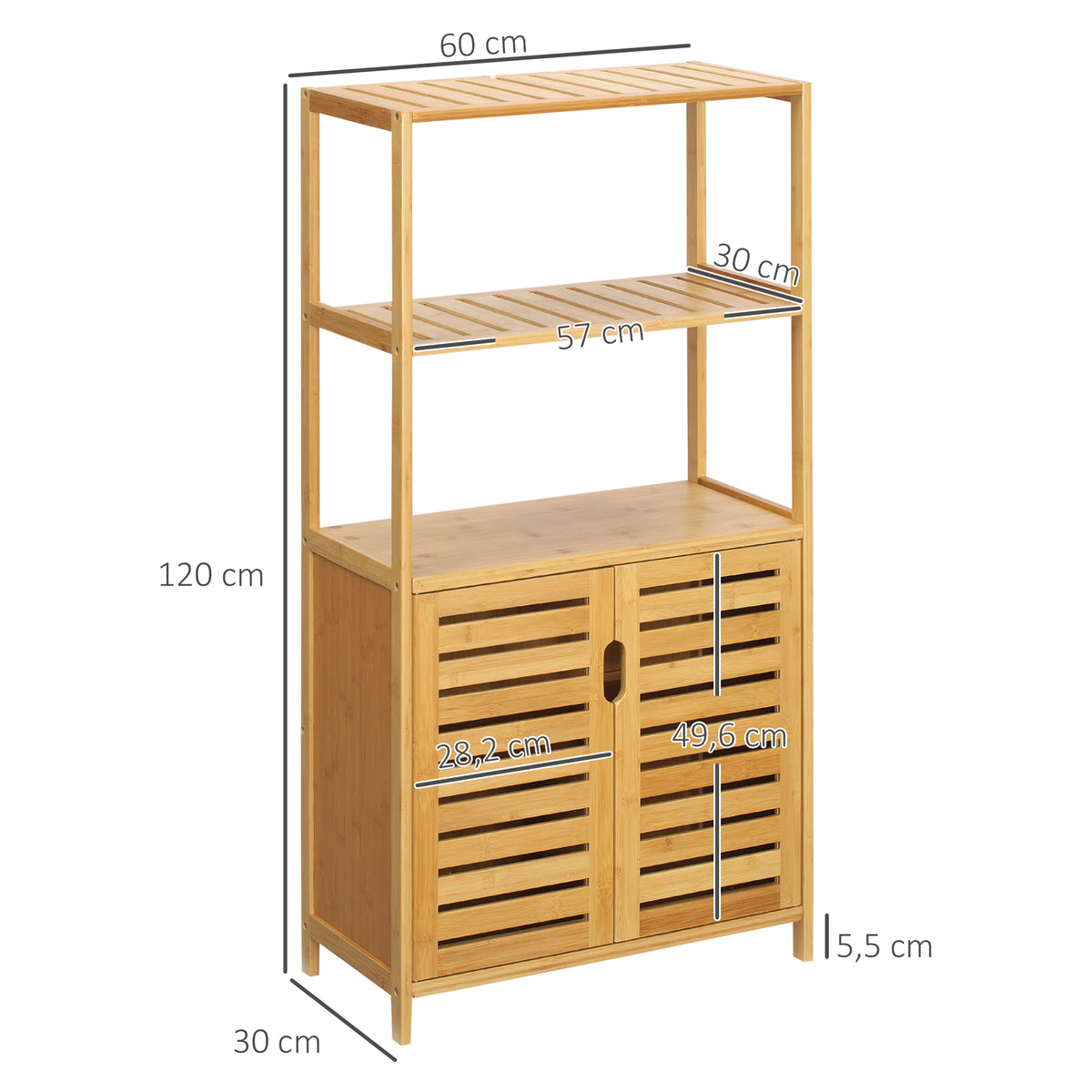 Badezimmerschrank aus Bambus mit Lamellentüren