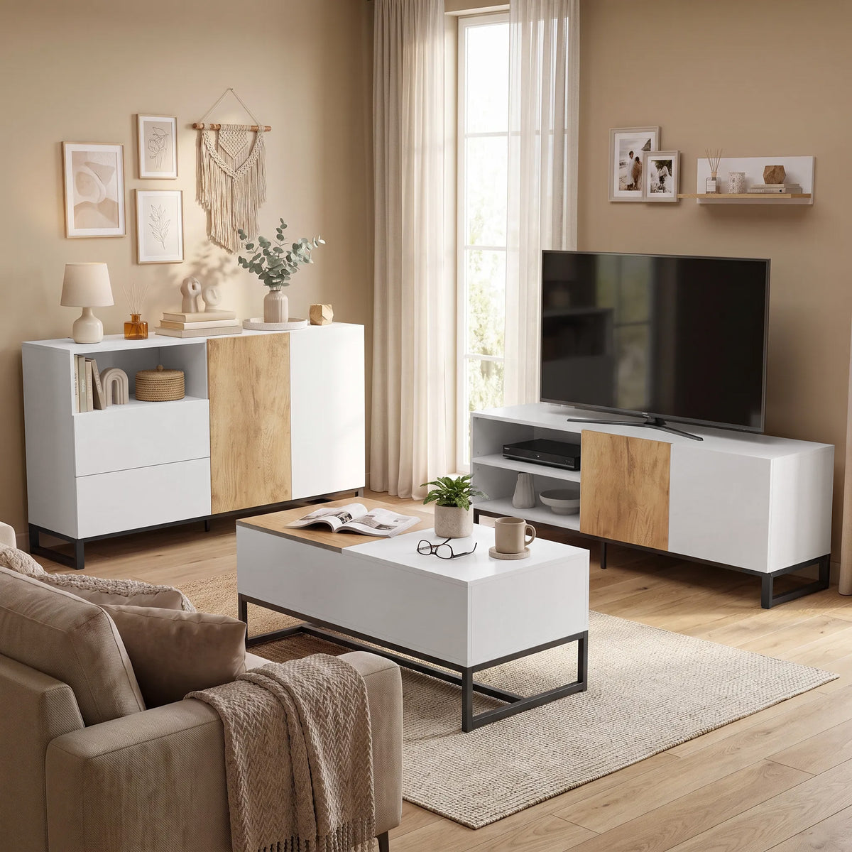 Sideboard 140 cm mit Schubladen und offenem Fach