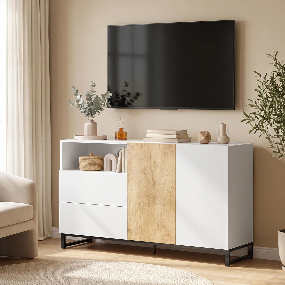 Sideboard 140 cm mit Schubladen und offenem Fach