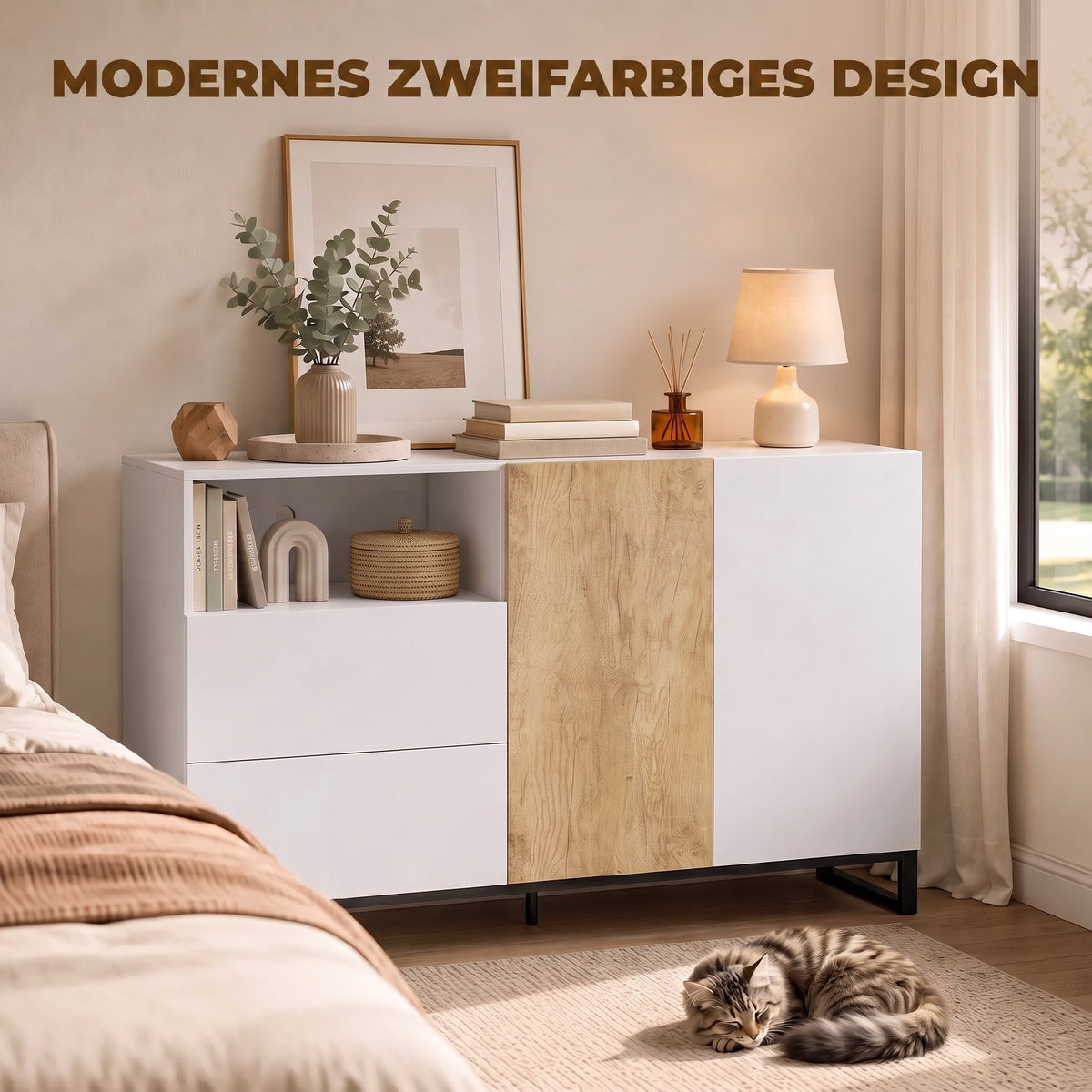 Sideboard 140 cm mit Schubladen und offenem Fach