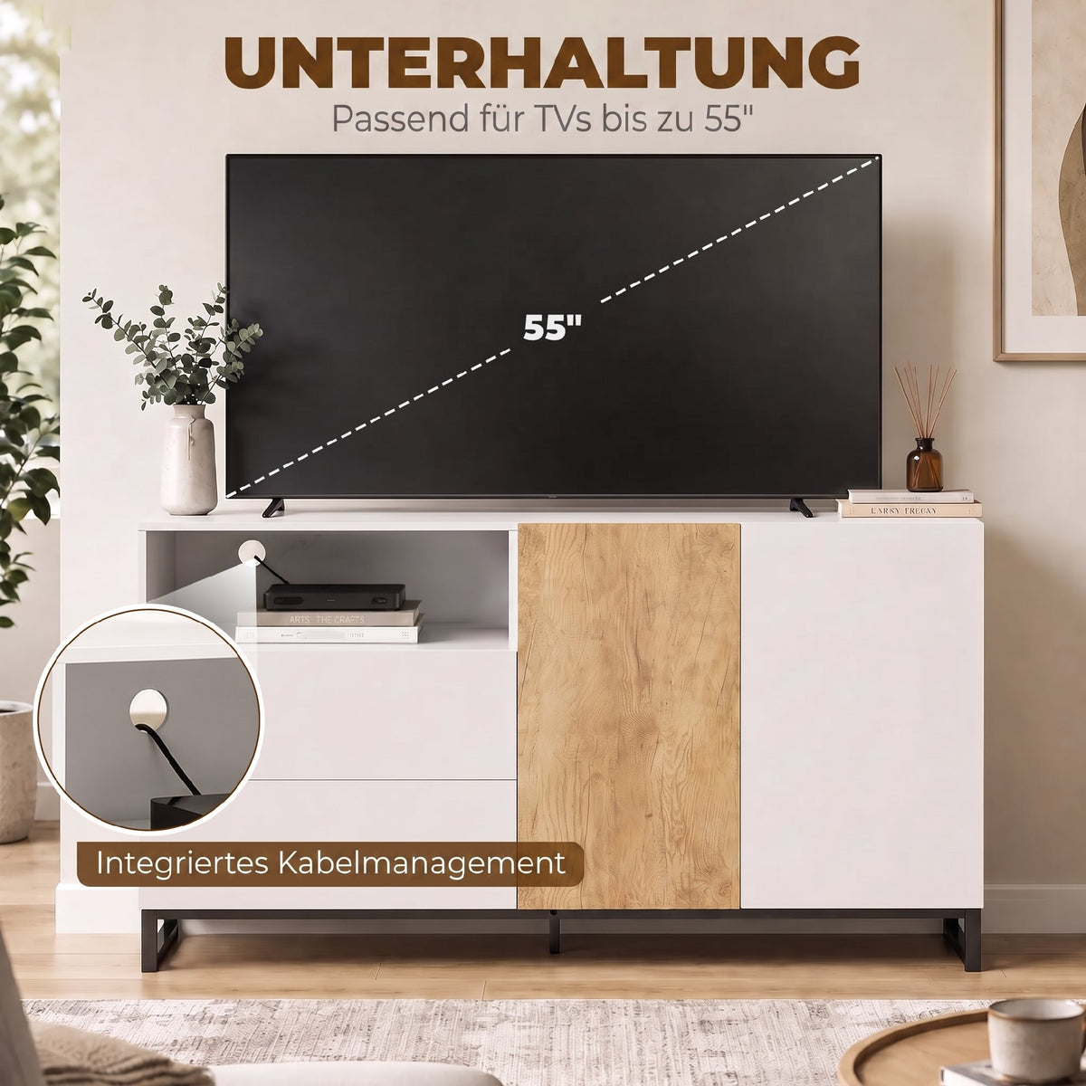 Sideboard 140 cm mit Schubladen und offenem Fach