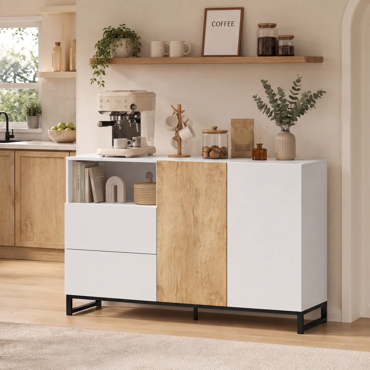 Sideboard 140 cm mit Schubladen und offenem Fach