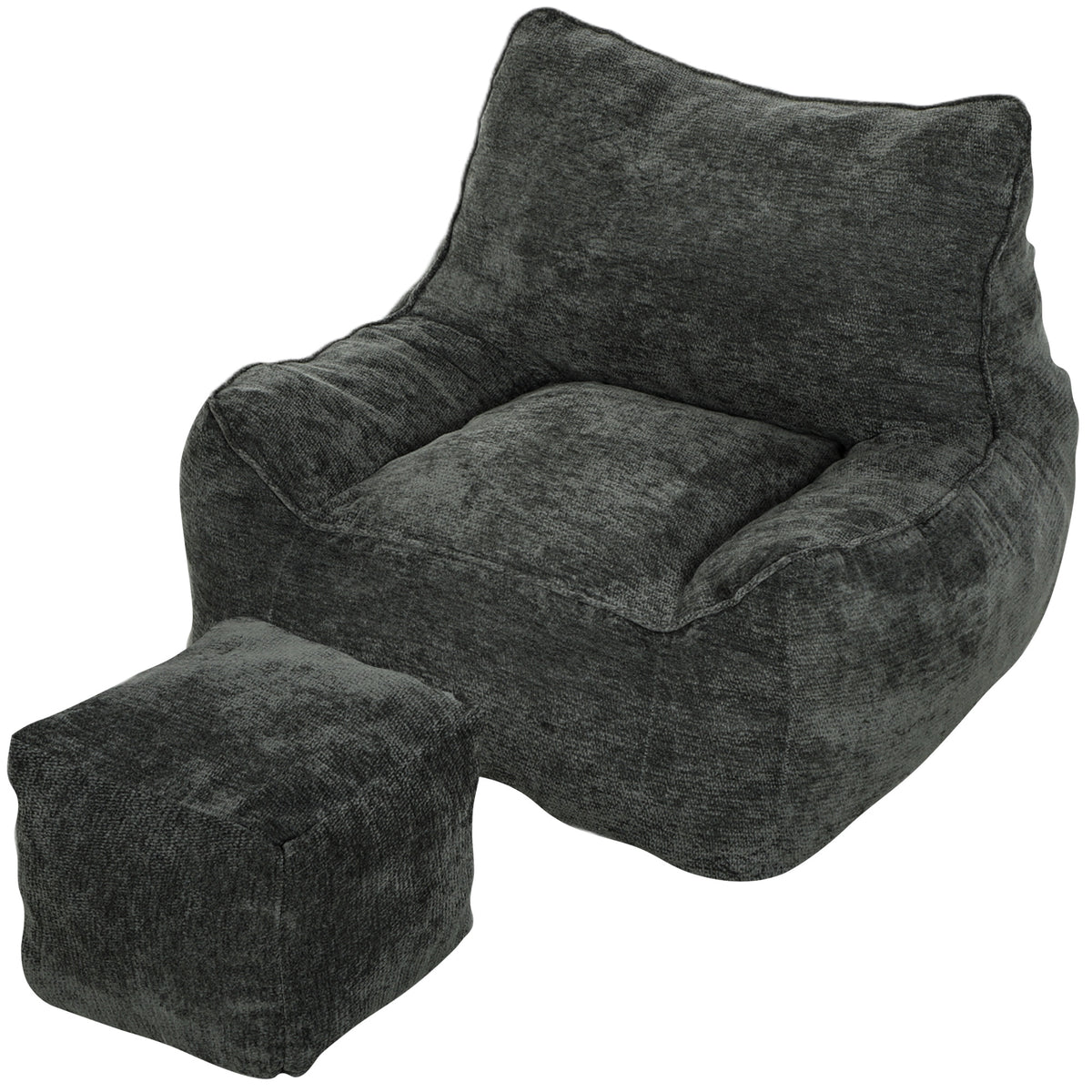 Bodensessel mit Hocker aus Chenille