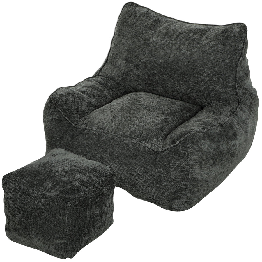 Bodensessel mit Hocker aus Chenille