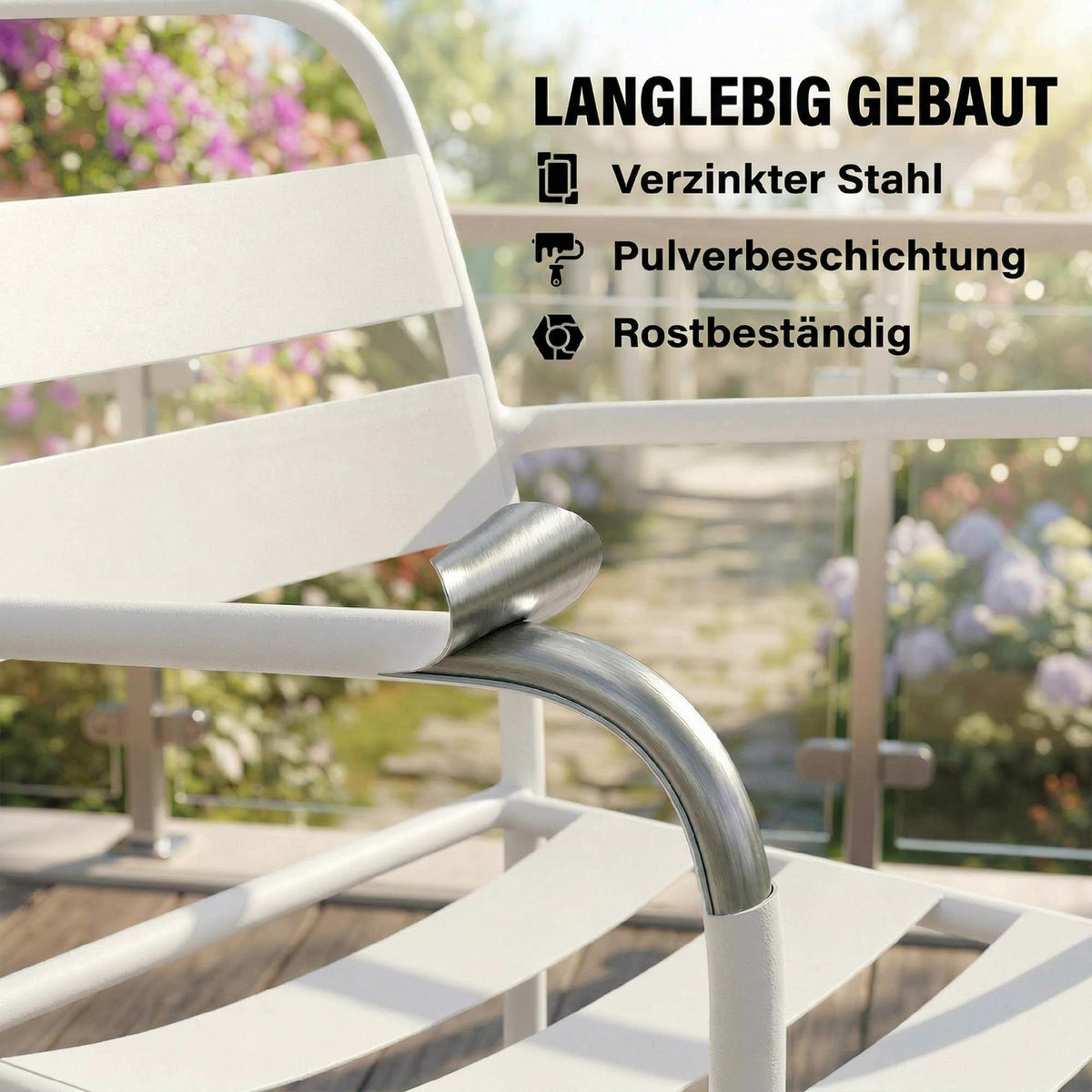 3-teiliges Bistroset aus Stahl mit Glastisch
