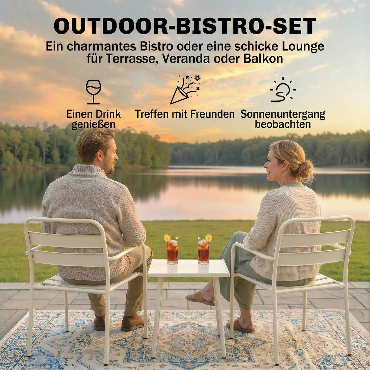 3-teiliges Bistroset aus Stahl mit Glastisch