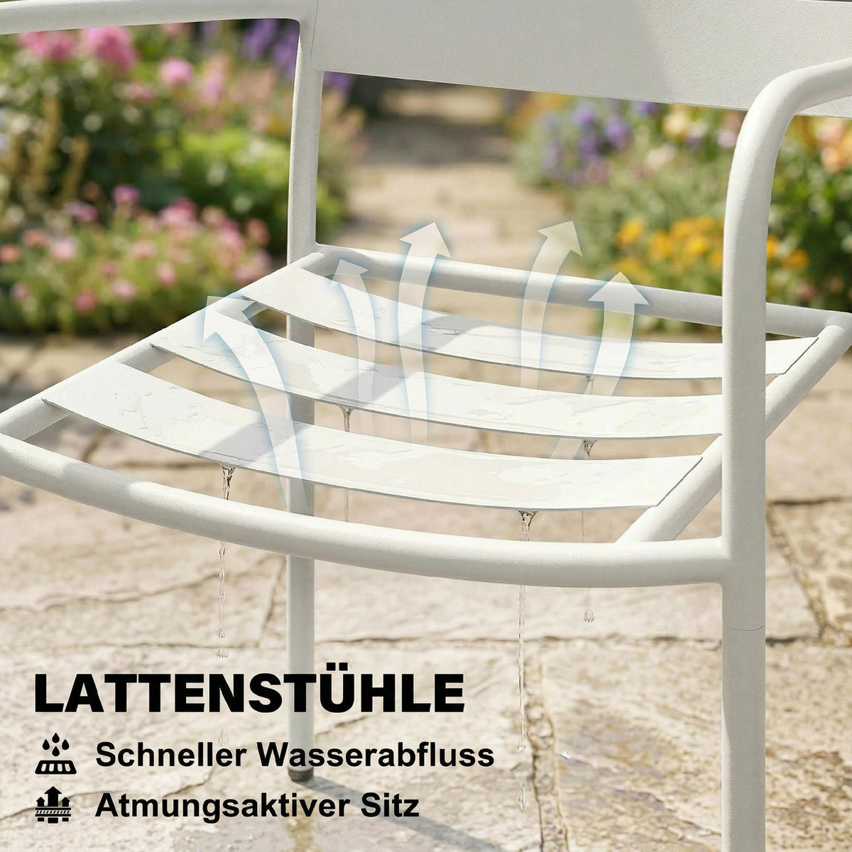 3-teiliges Bistroset aus Stahl mit Glastisch