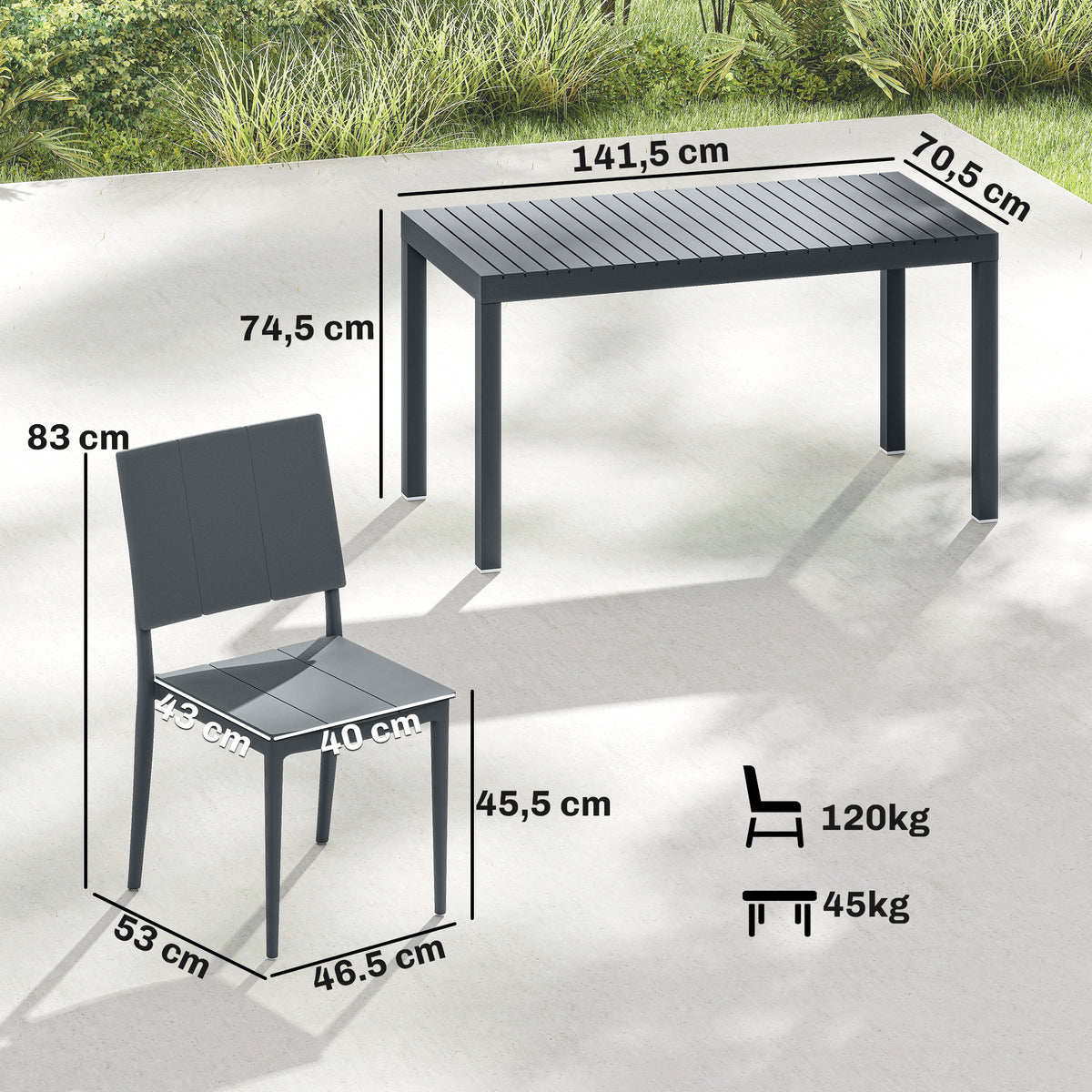 Gartenmöbel-Set mit Tisch und vier Stühlen