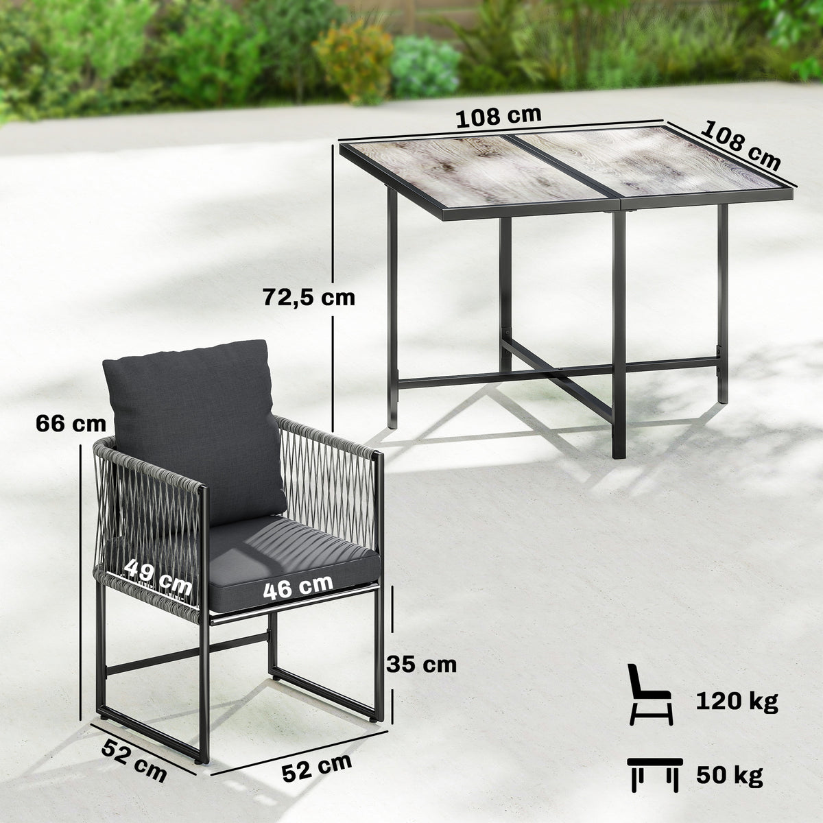 Gartenmöbel-Set mit Tisch und vier Stühlen