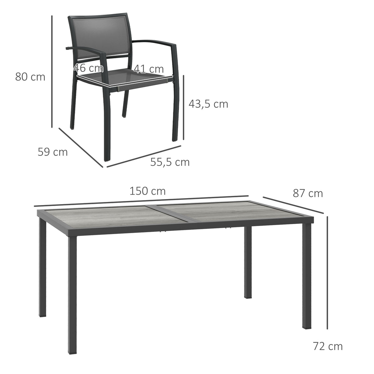 Gartenmöbel-Set mit Tisch und vier Stühlen