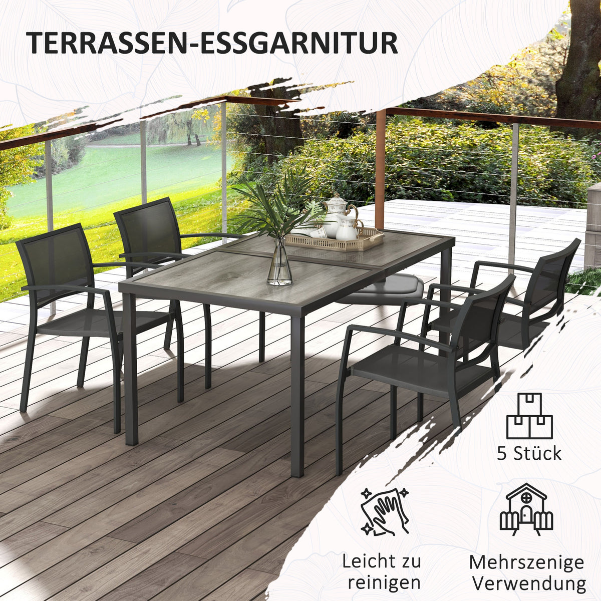 Gartenmöbel-Set mit Tisch und vier Stühlen