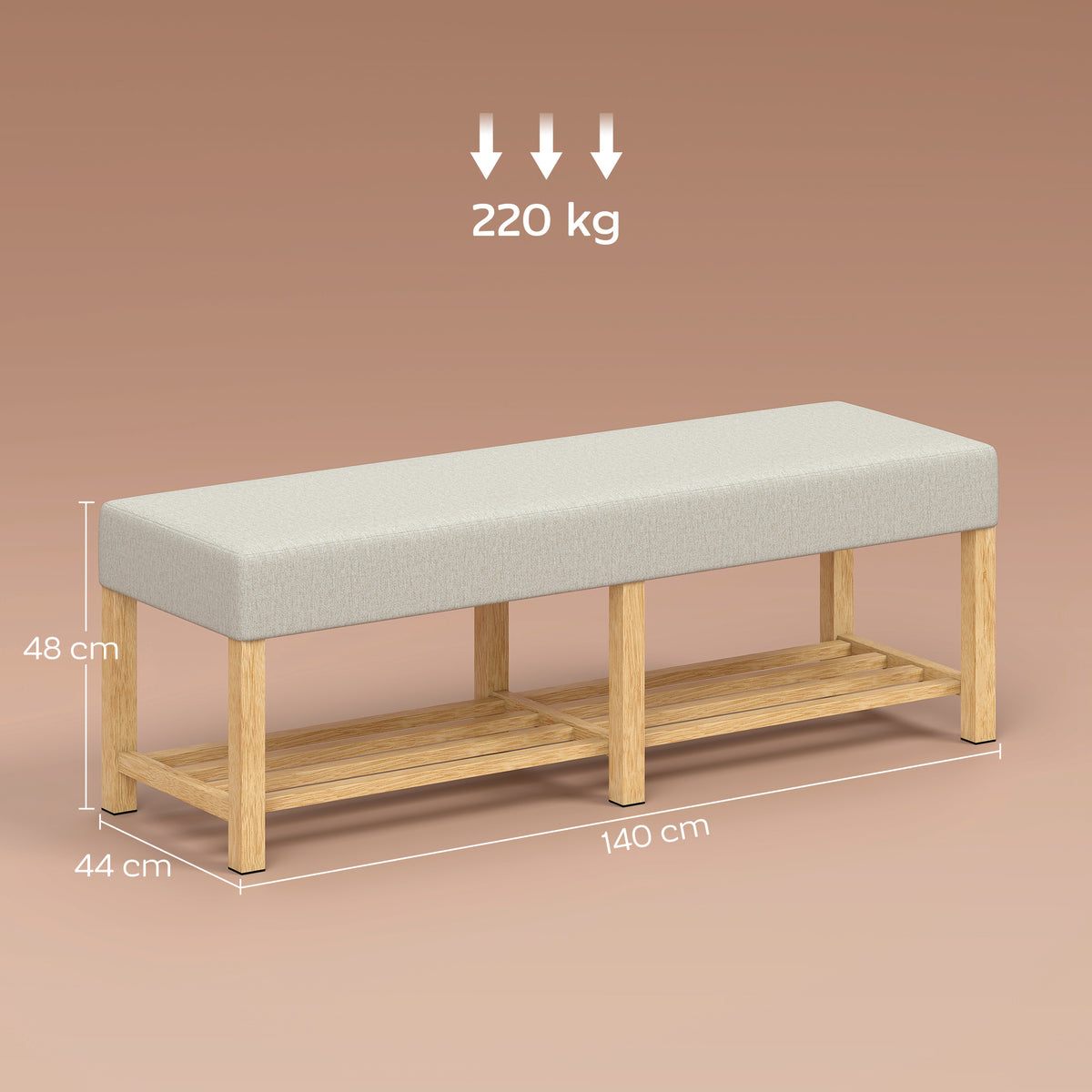 Schuhbank 140 cm aus Kautschukholz mit Sitzpolster