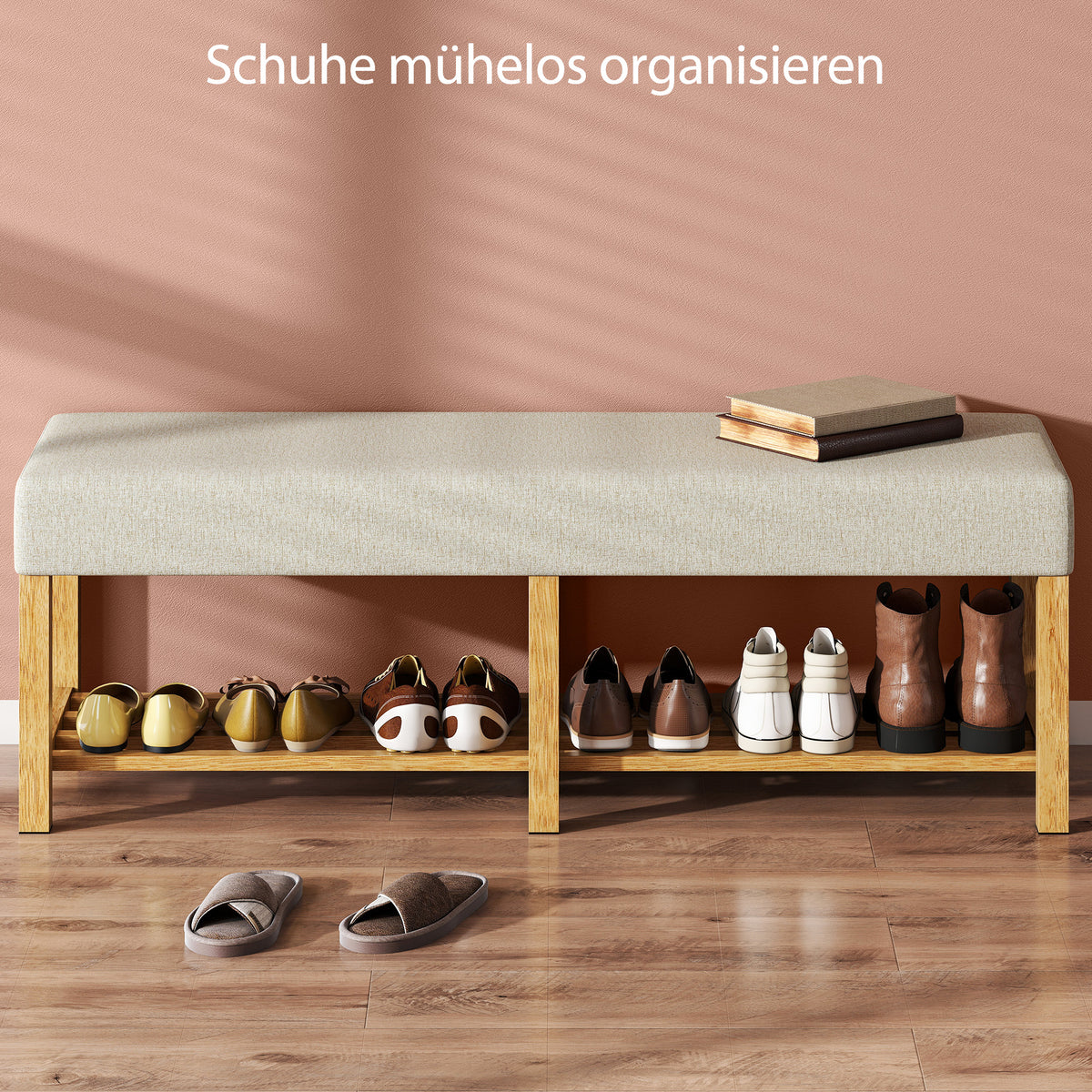 Schuhbank 140 cm aus Kautschukholz mit Sitzpolster