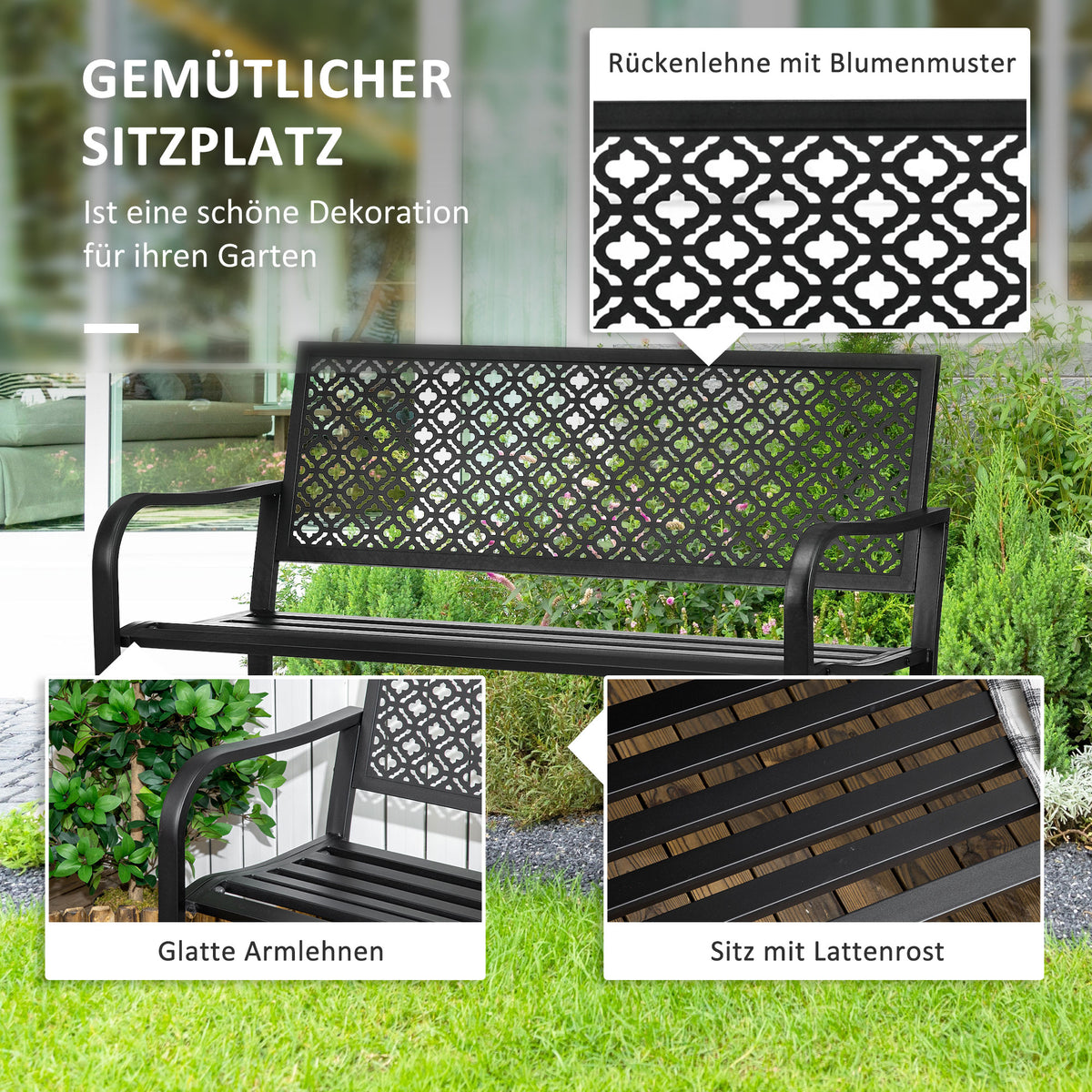 Gartenbank aus Stahl für zwei Personen