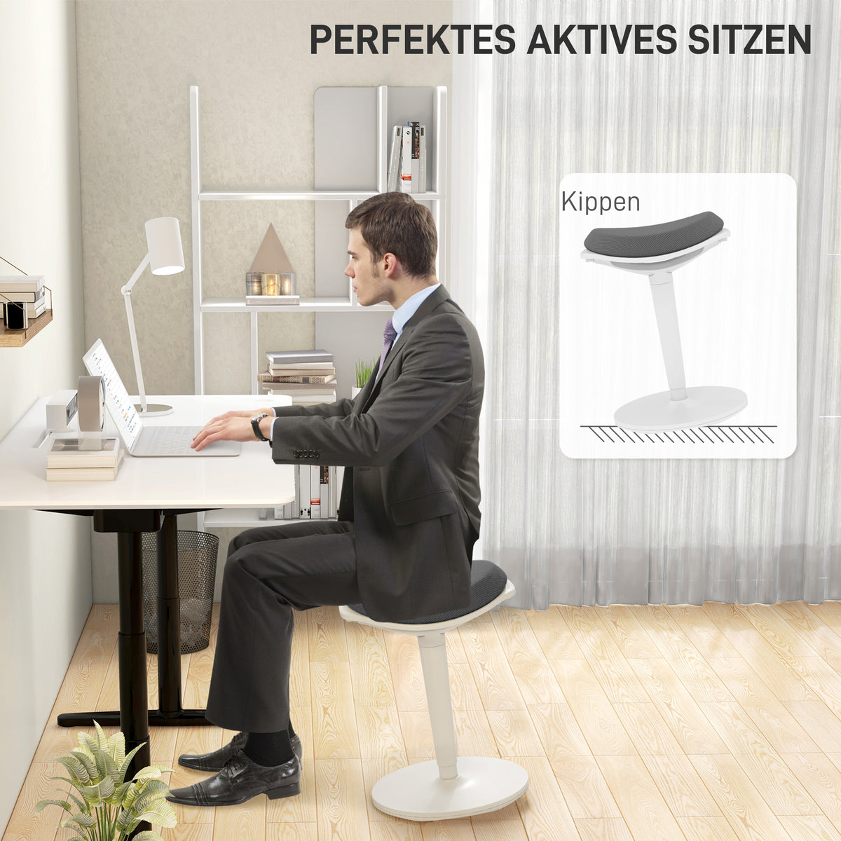 Höhenverstellbarer Pendelhocker mit Mesh-Sitz