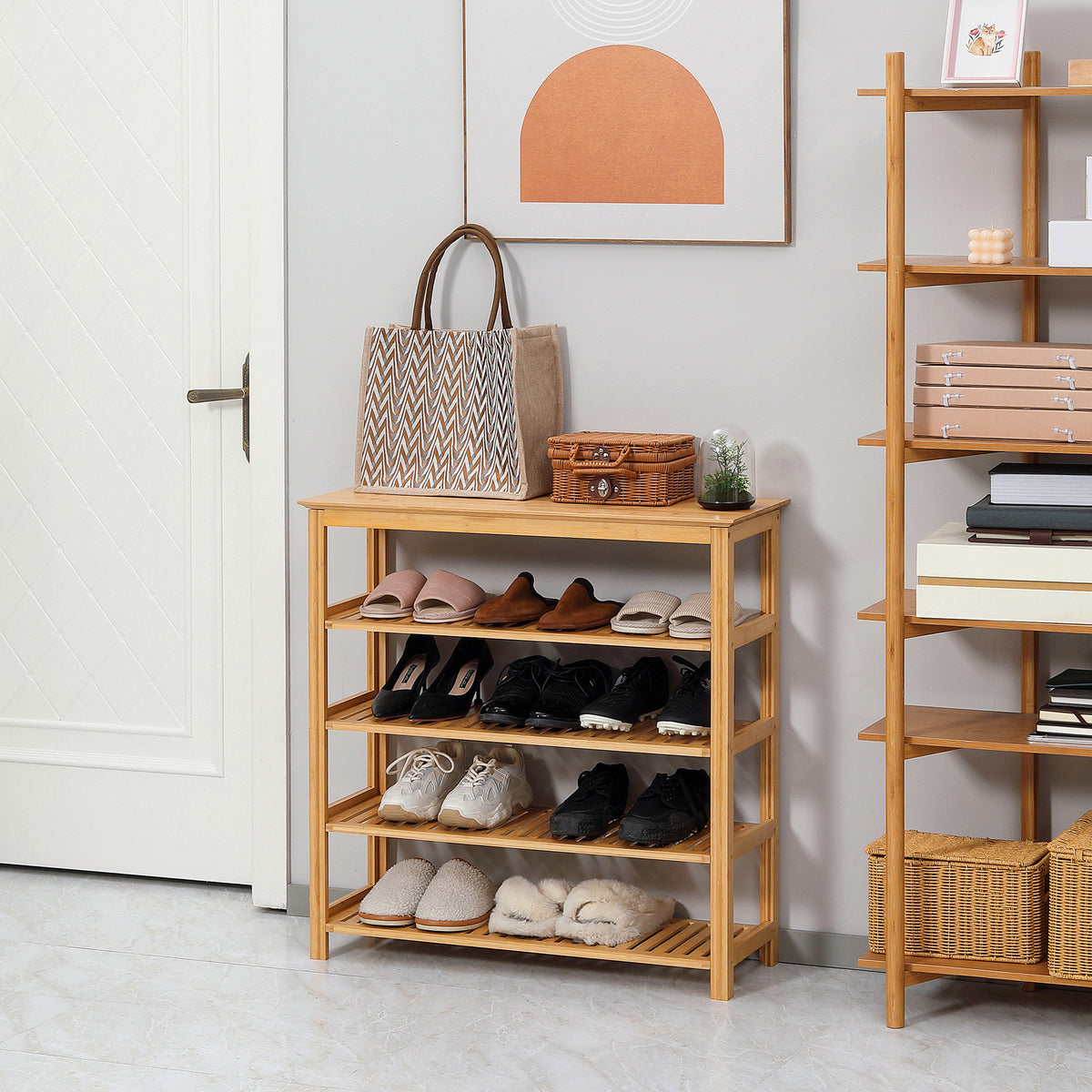 Bambus-Schuhregal mit offenen Ablagen