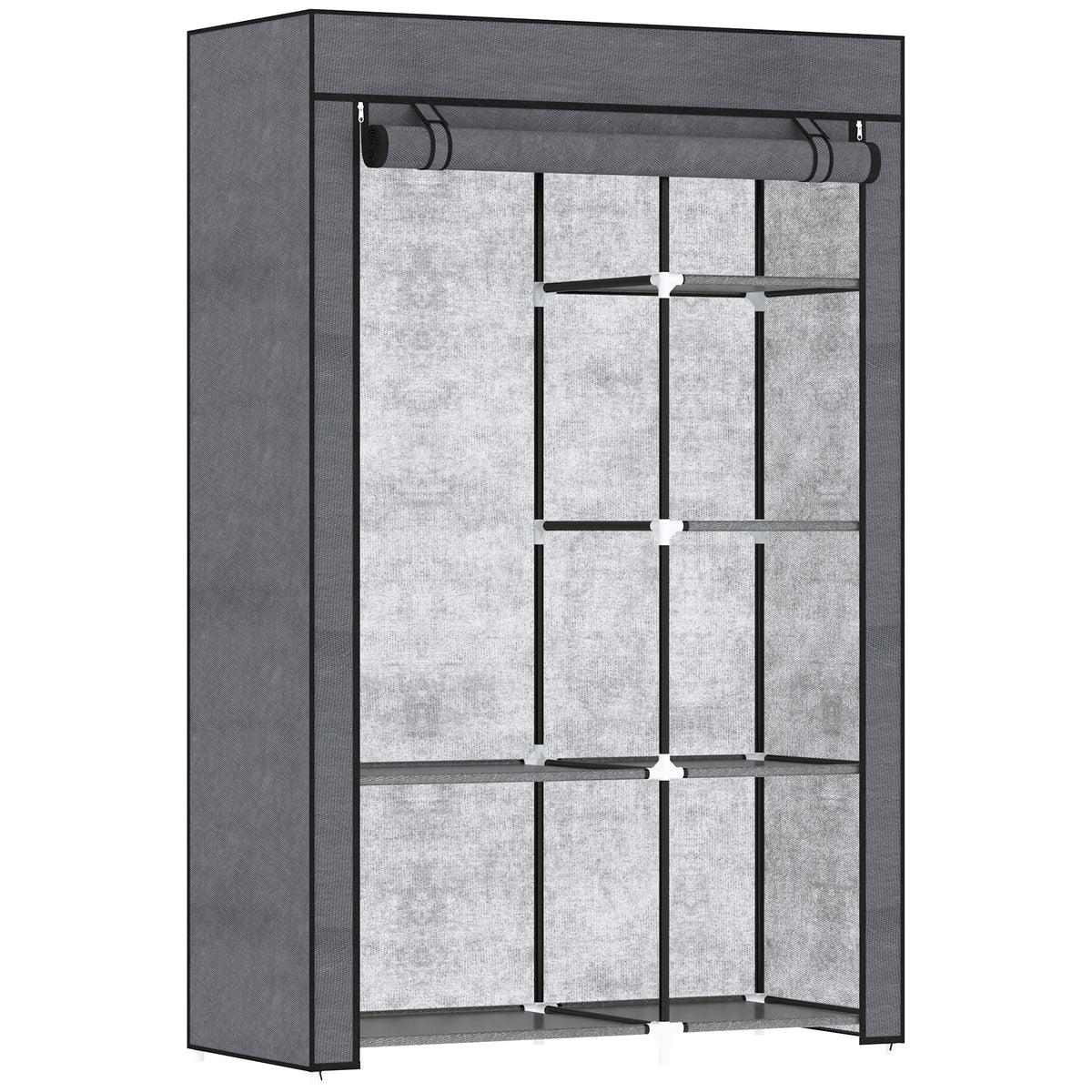 Stoffkleiderschrank mit 6 Regalen und Kleiderstange