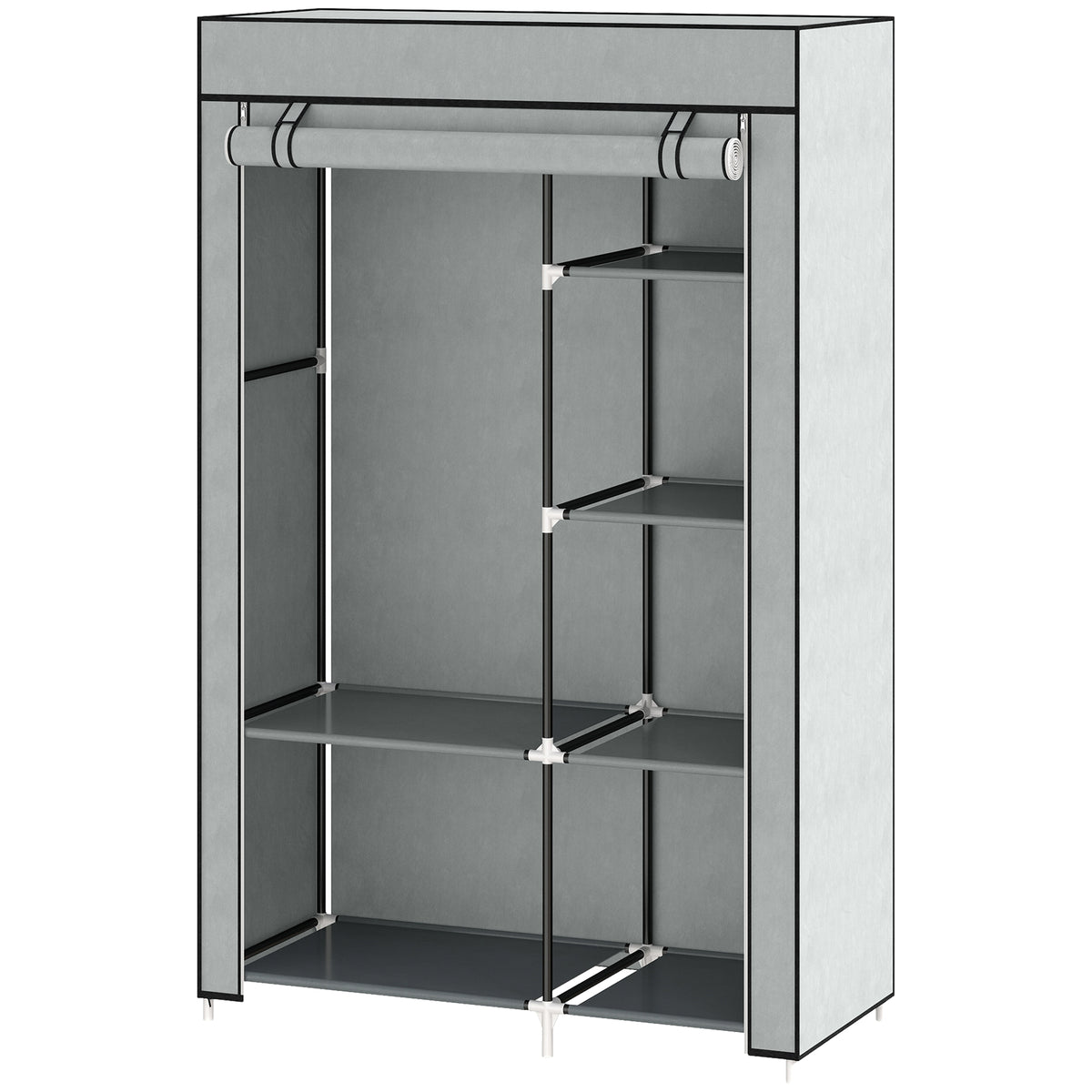 Stoffkleiderschrank mit 6 Regalen und Kleiderstange