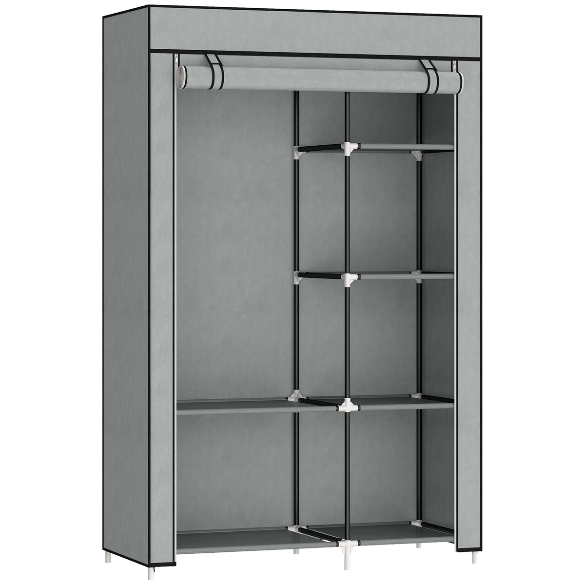 Stoffkleiderschrank mit 6 Regalen und Kleiderstange