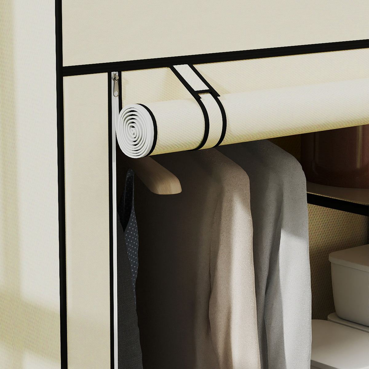 Stoffkleiderschrank mit 6 Regalen und Kleiderstange