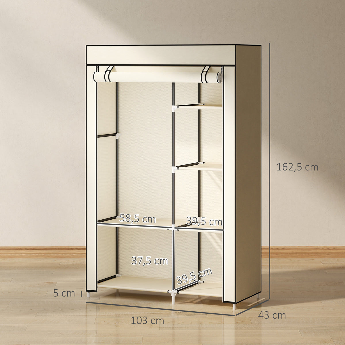 Stoffkleiderschrank mit 6 Regalen und Kleiderstange