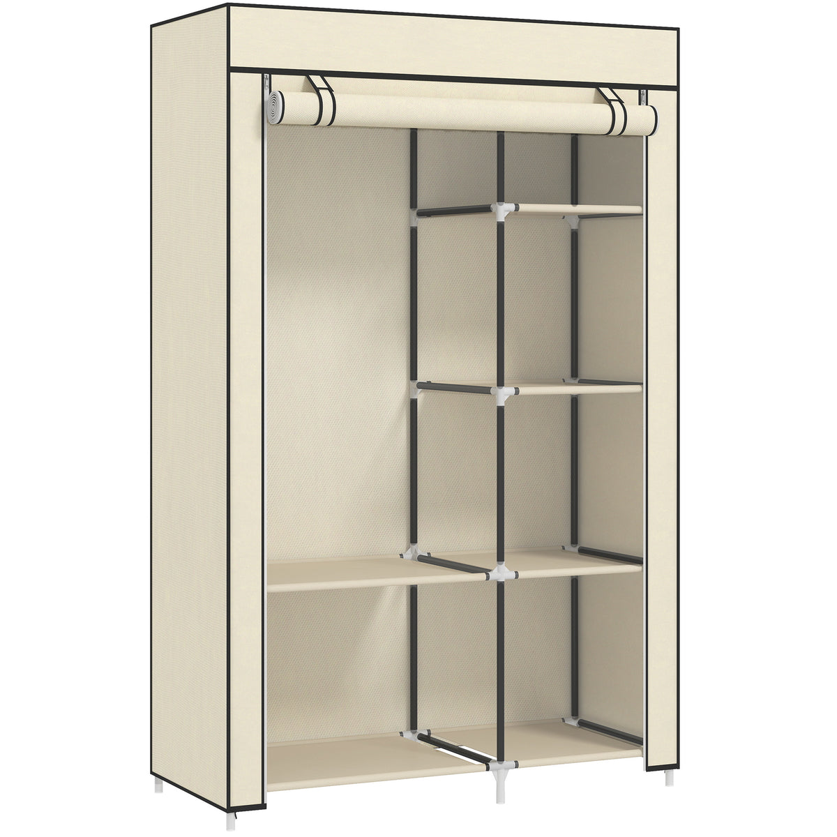 Stoffkleiderschrank mit 6 Regalen und Kleiderstange