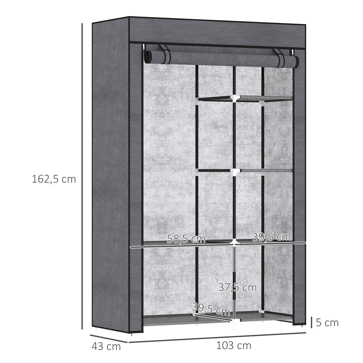 Stoffkleiderschrank mit 6 Regalen und Kleiderstange