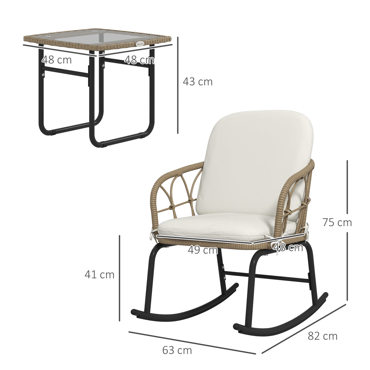 3-teiliges Schaukelstuhl-Set aus PE-Rattan