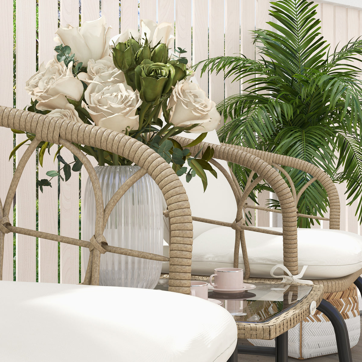 3-teiliges Schaukelstuhl-Set aus PE-Rattan