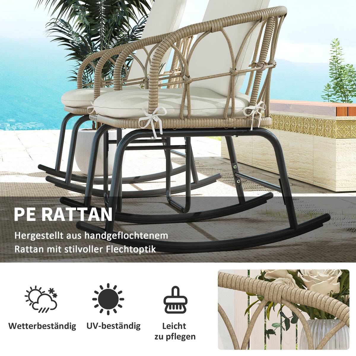 3-teiliges Schaukelstuhl-Set aus PE-Rattan
