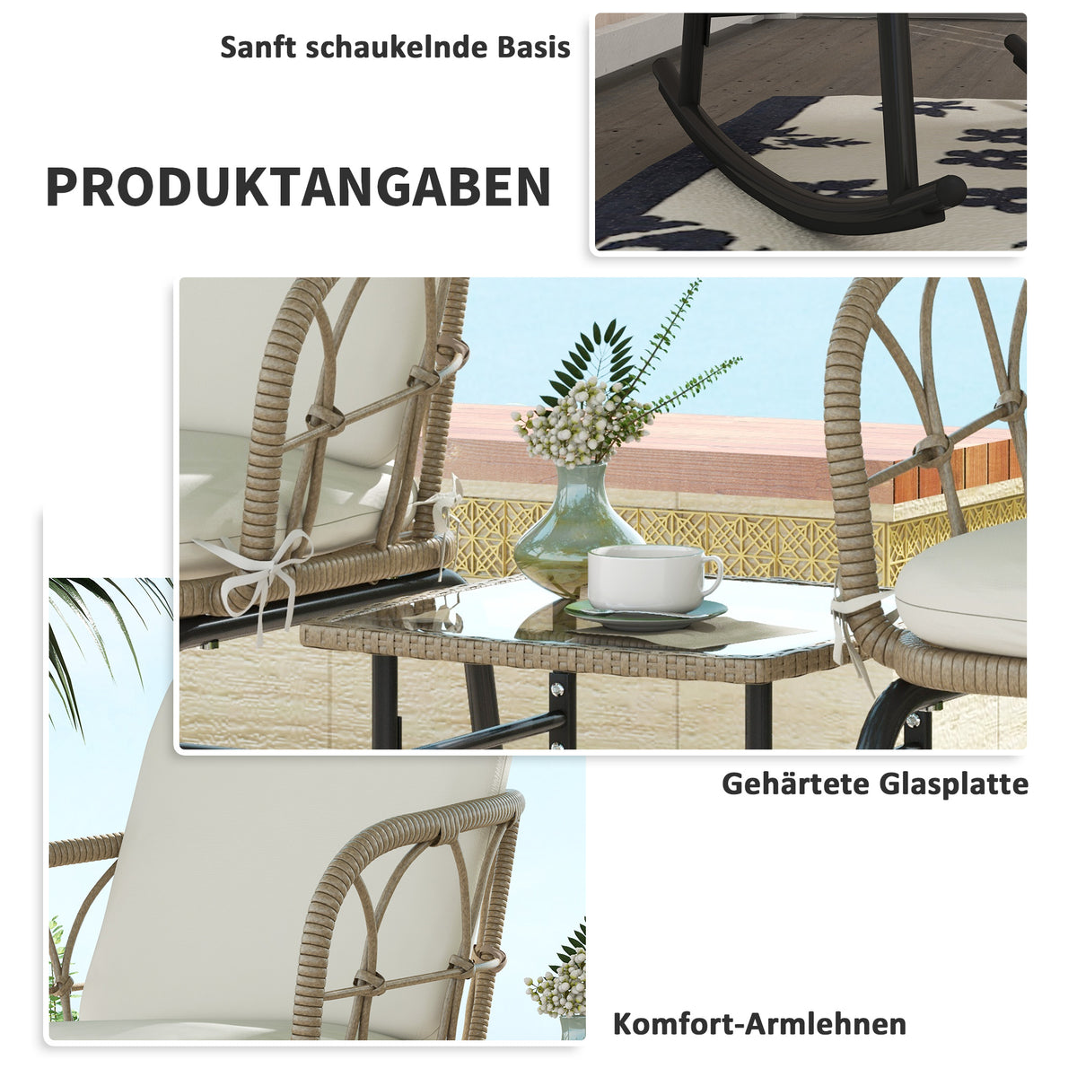 3-teiliges Schaukelstuhl-Set aus PE-Rattan