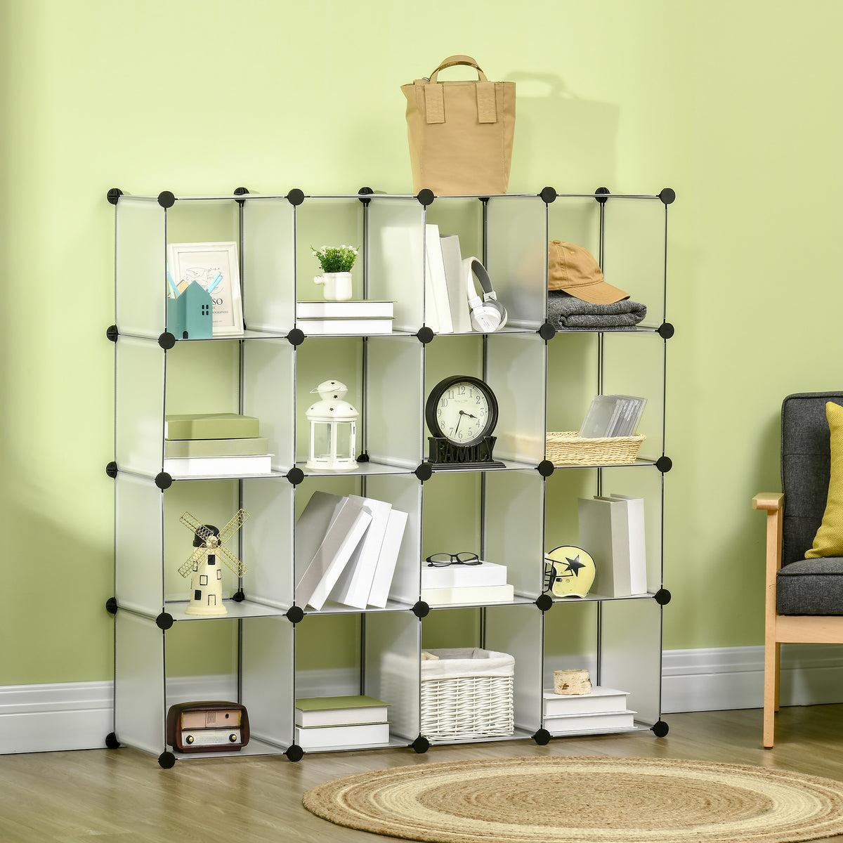 Modulares Würfelregal mit 16 Boxen, Weiß