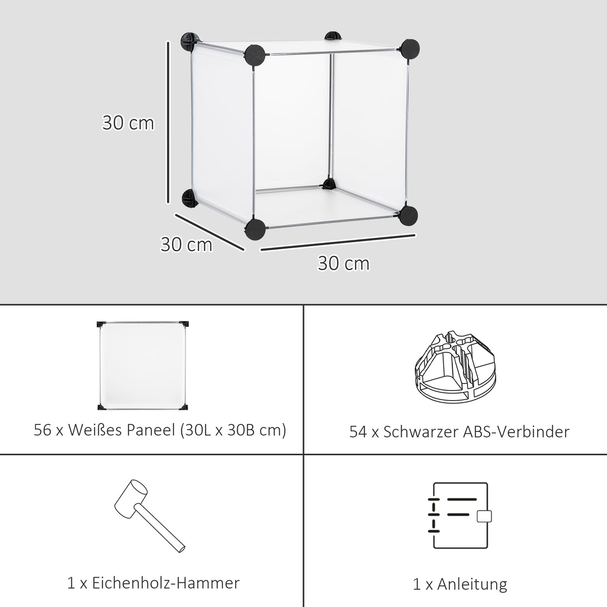 Modulares Würfelregal mit 16 Boxen, Weiß