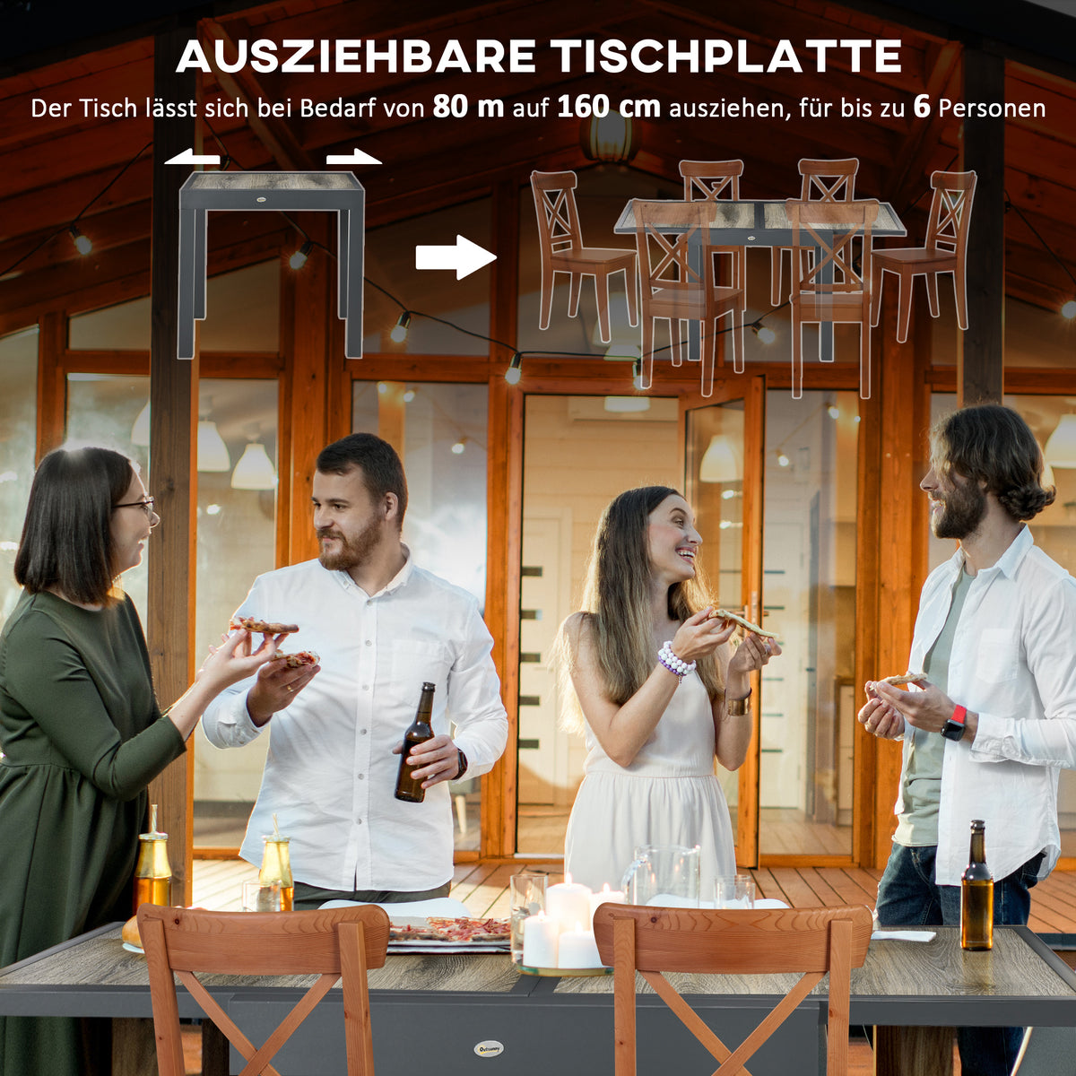 Ausziehbarer Gartentisch mit Aluminiumrahmen