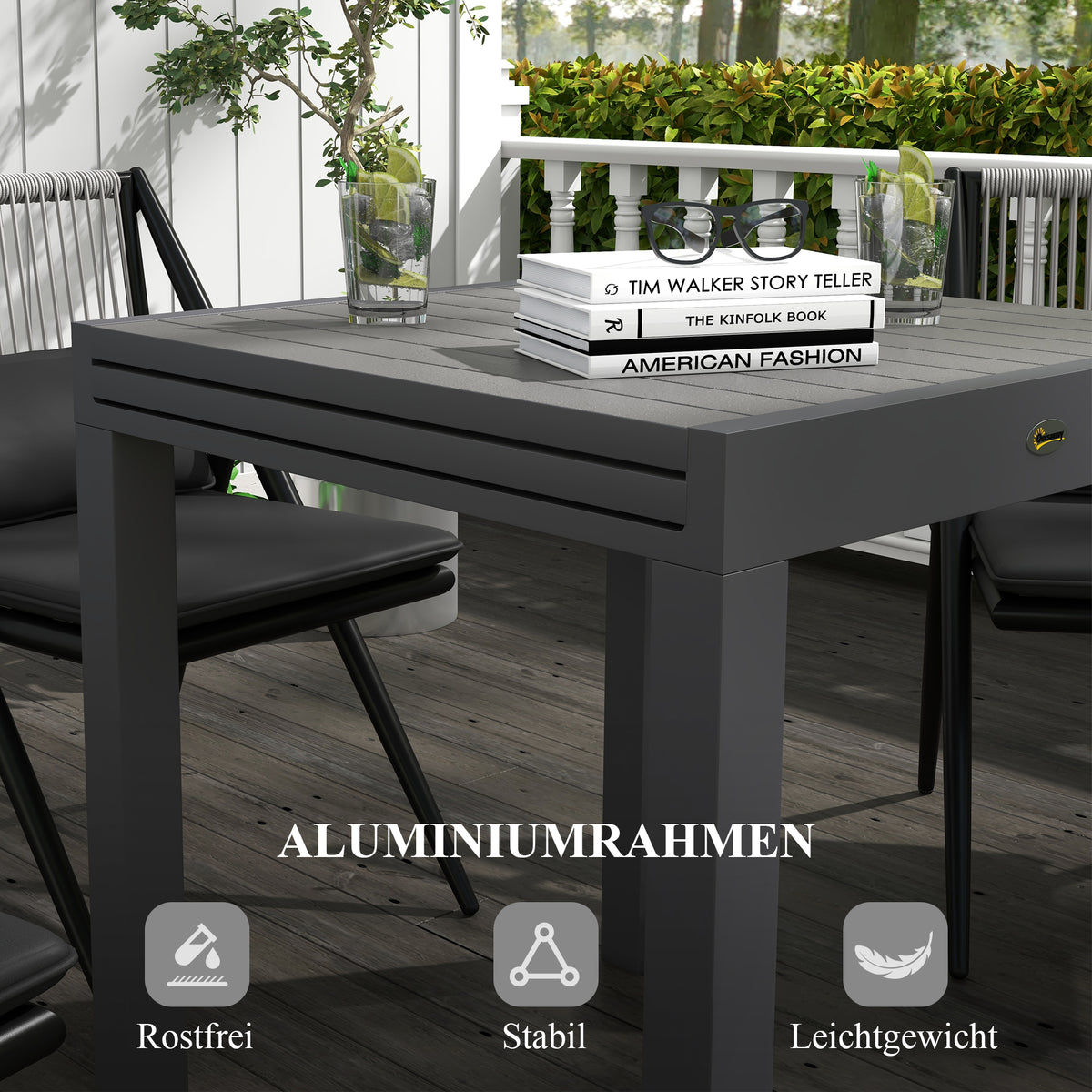 Ausziehbarer Gartentisch mit Aluminiumrahmen