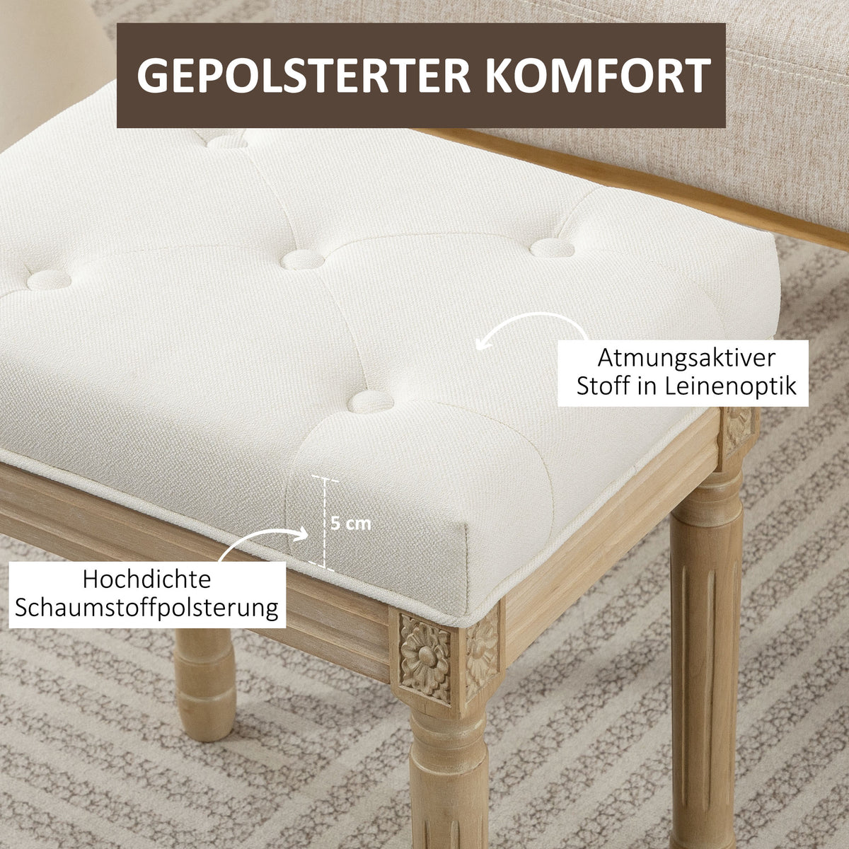 Gepolsterter Fußhocker mit Holzbeinen