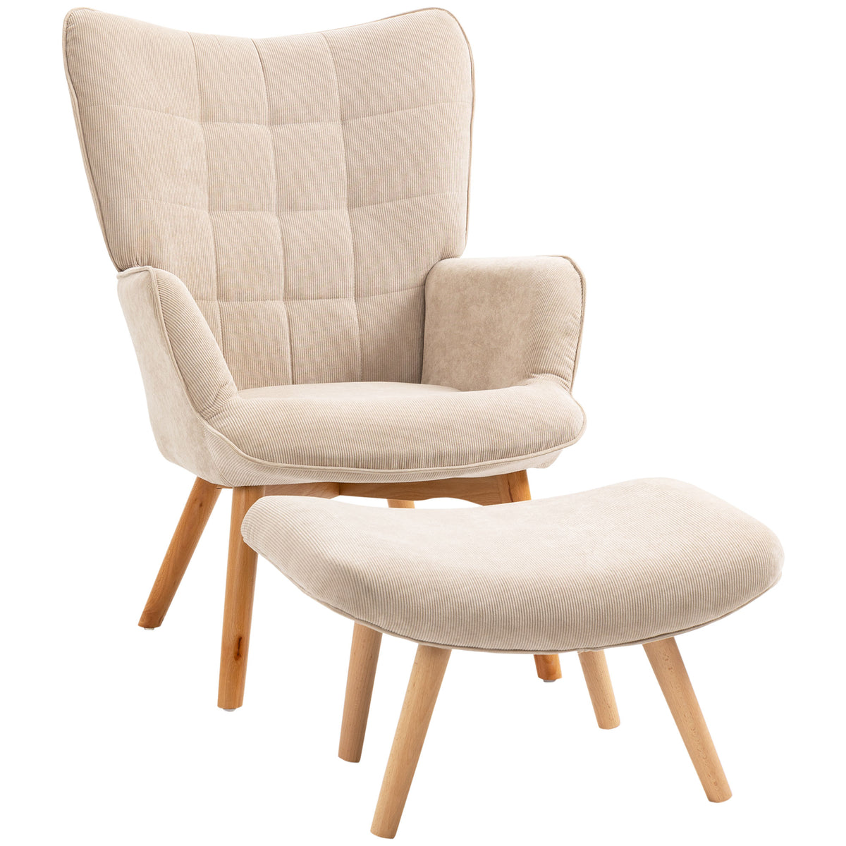 Relaxsessel mit Hocker und Holzbeinen