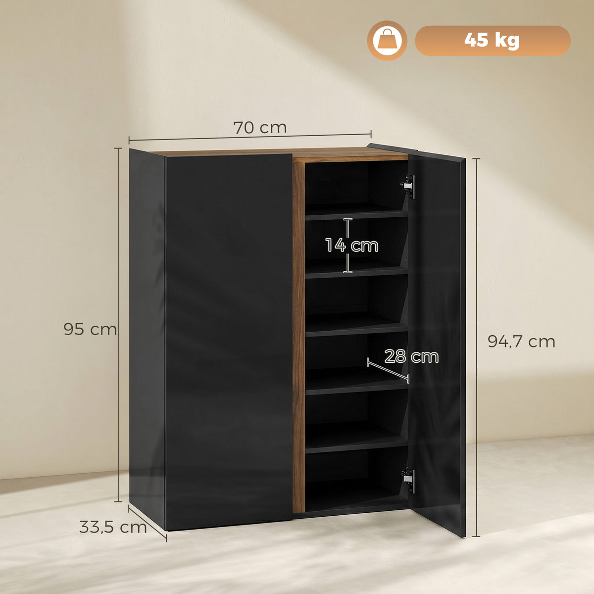 Schuhschrank mit 6 Ebenen und Soft-Close-Türen
