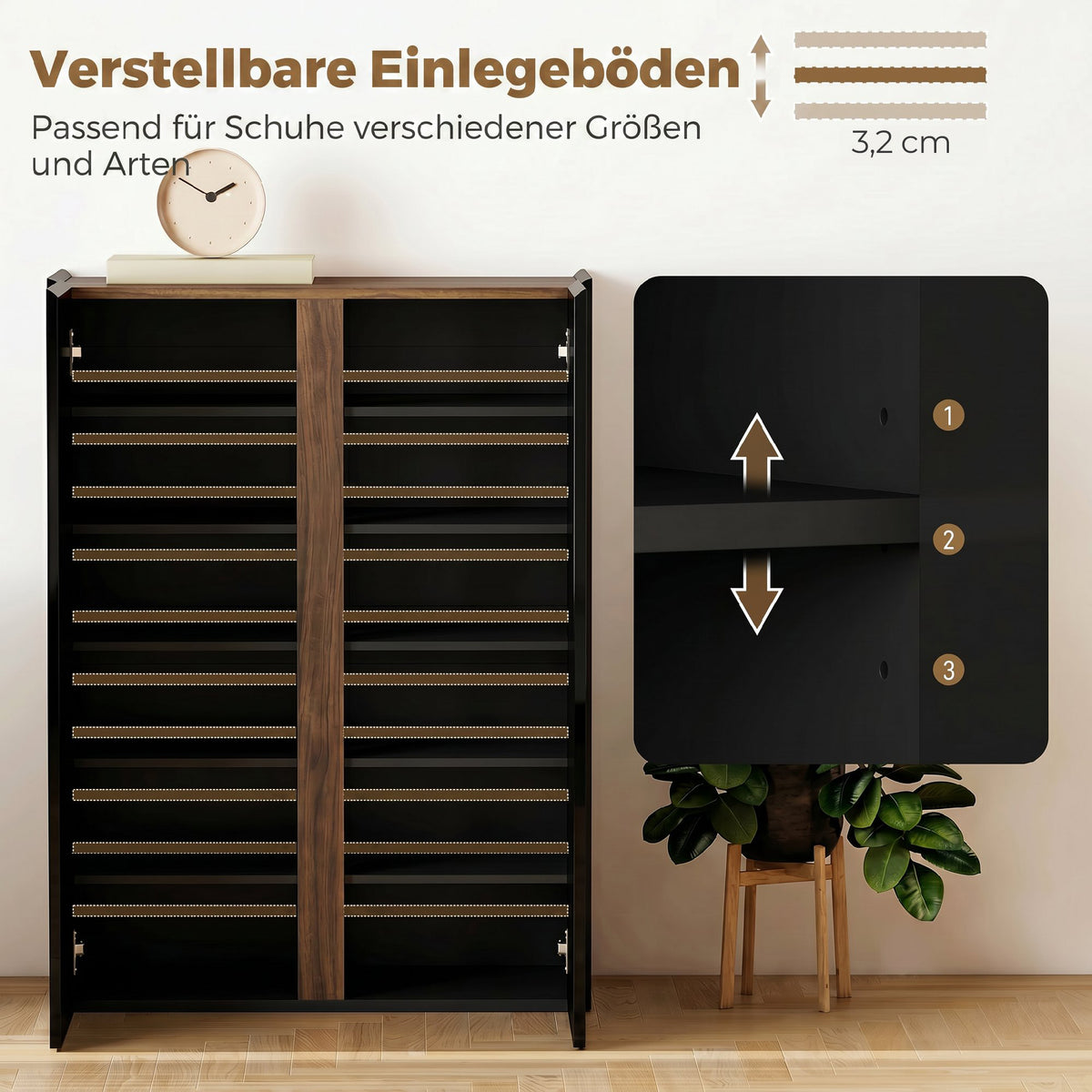 Schuhschrank mit 6 Ebenen und Soft-Close-Türen