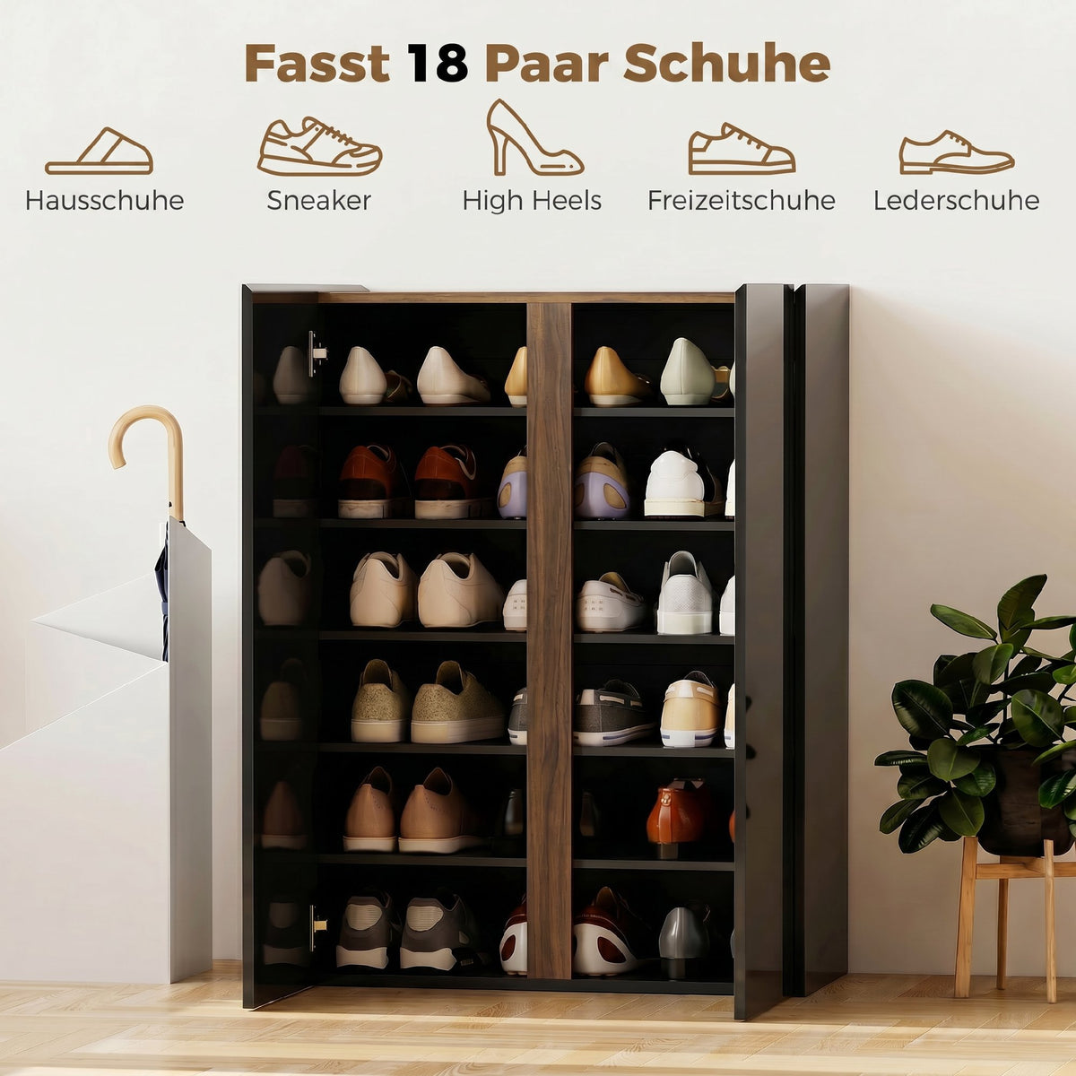 Schuhschrank mit 6 Ebenen und Soft-Close-Türen