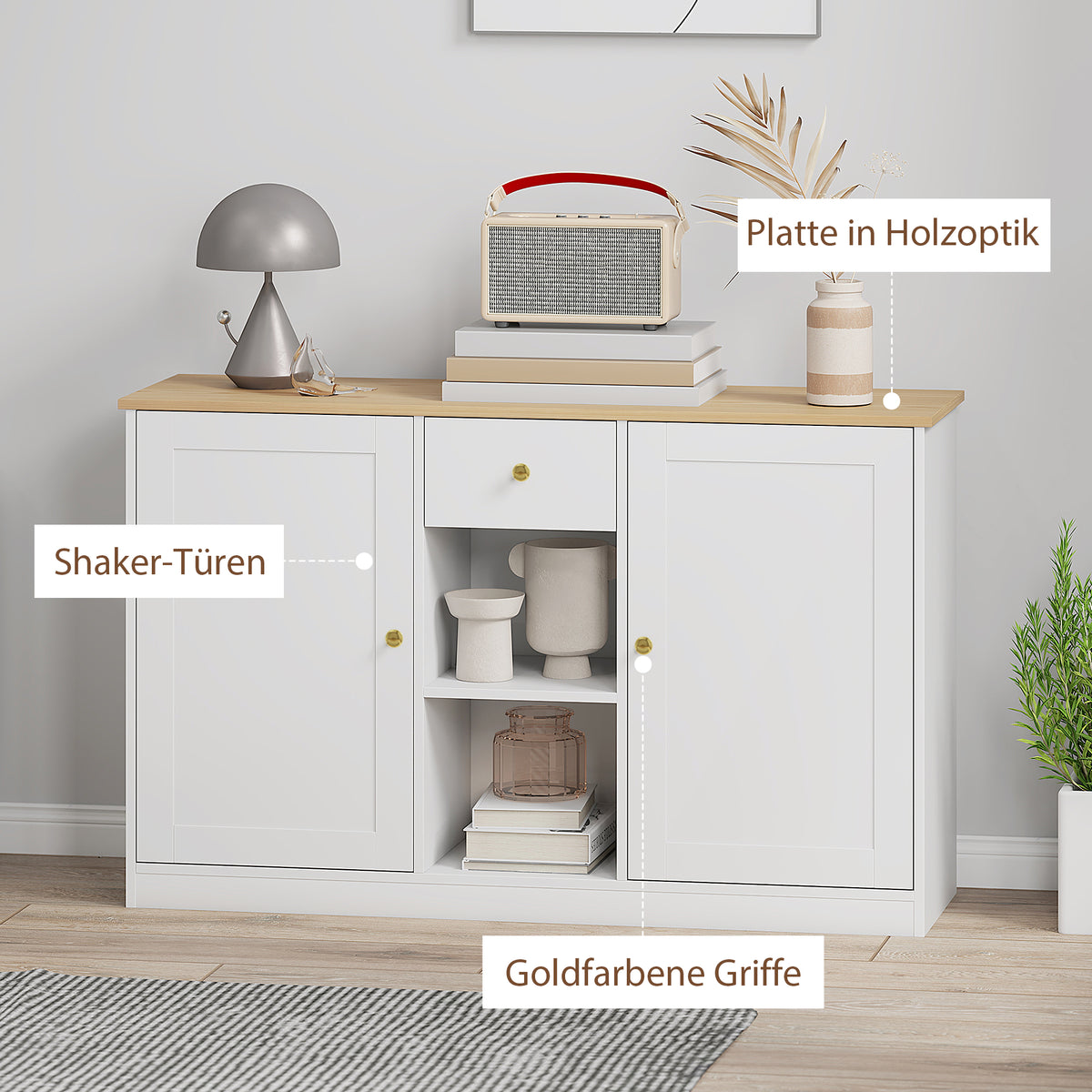 Sideboard mit Schublade, Schränken und offenen Fächern