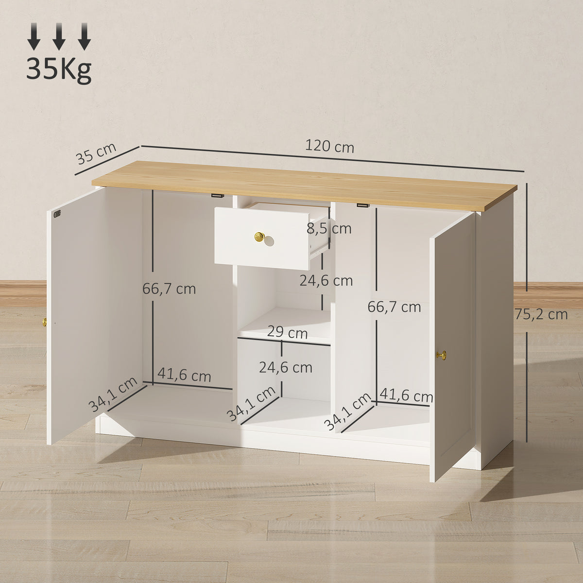 Sideboard mit Schublade, Schränken und offenen Fächern