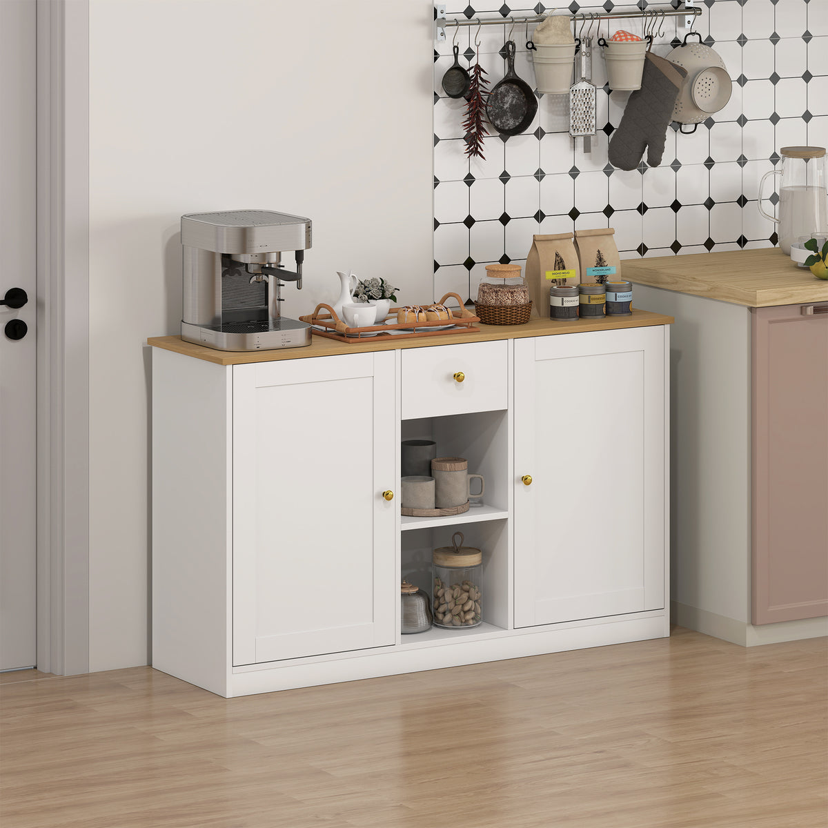 Sideboard mit Schublade, Schränken und offenen Fächern
