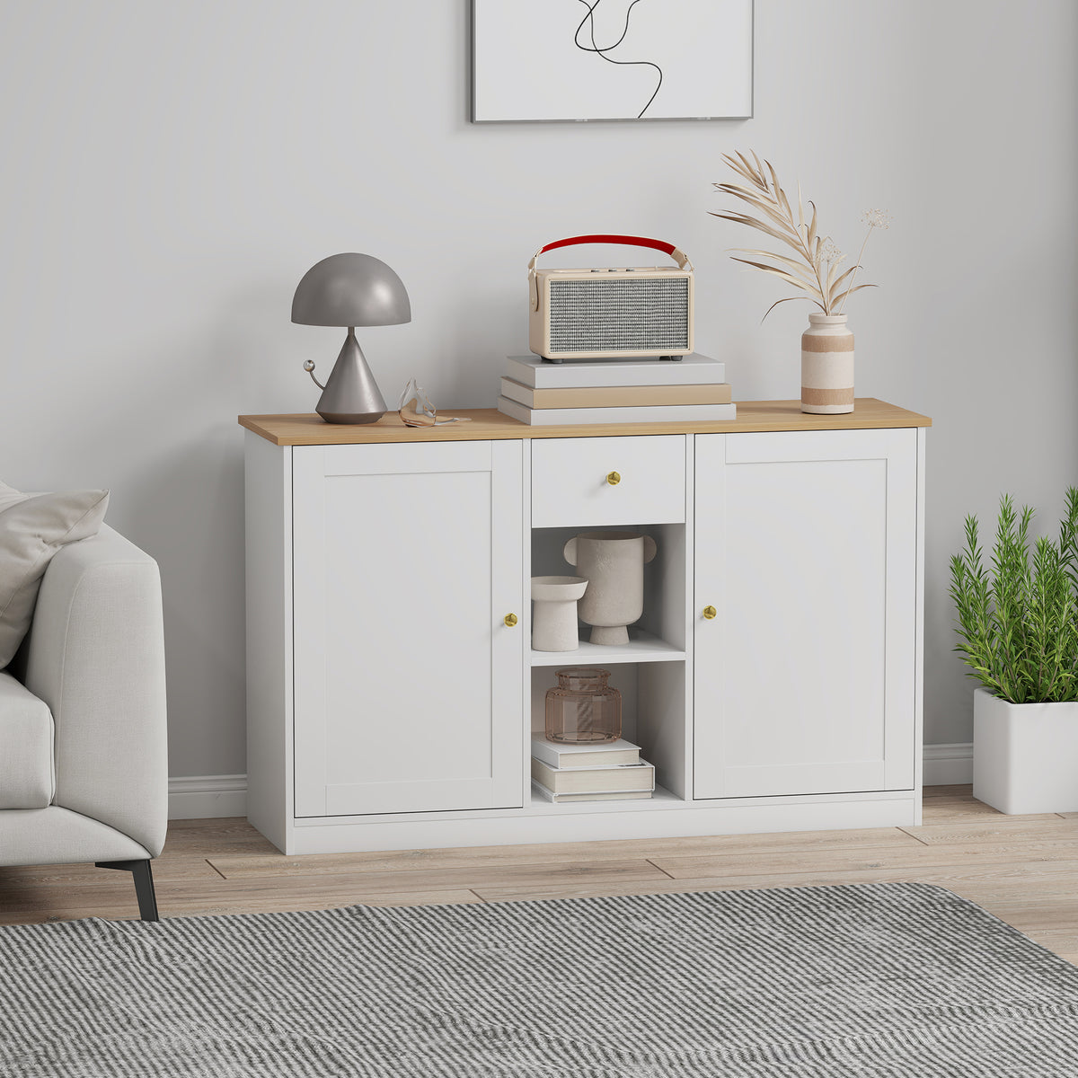 Sideboard mit Schublade, Schränken und offenen Fächern