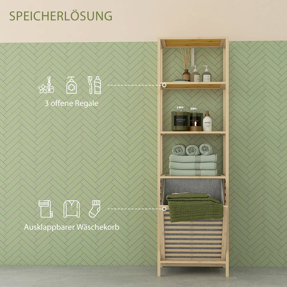 Badezimmerregal mit Schrankfach oder Wäschesammler