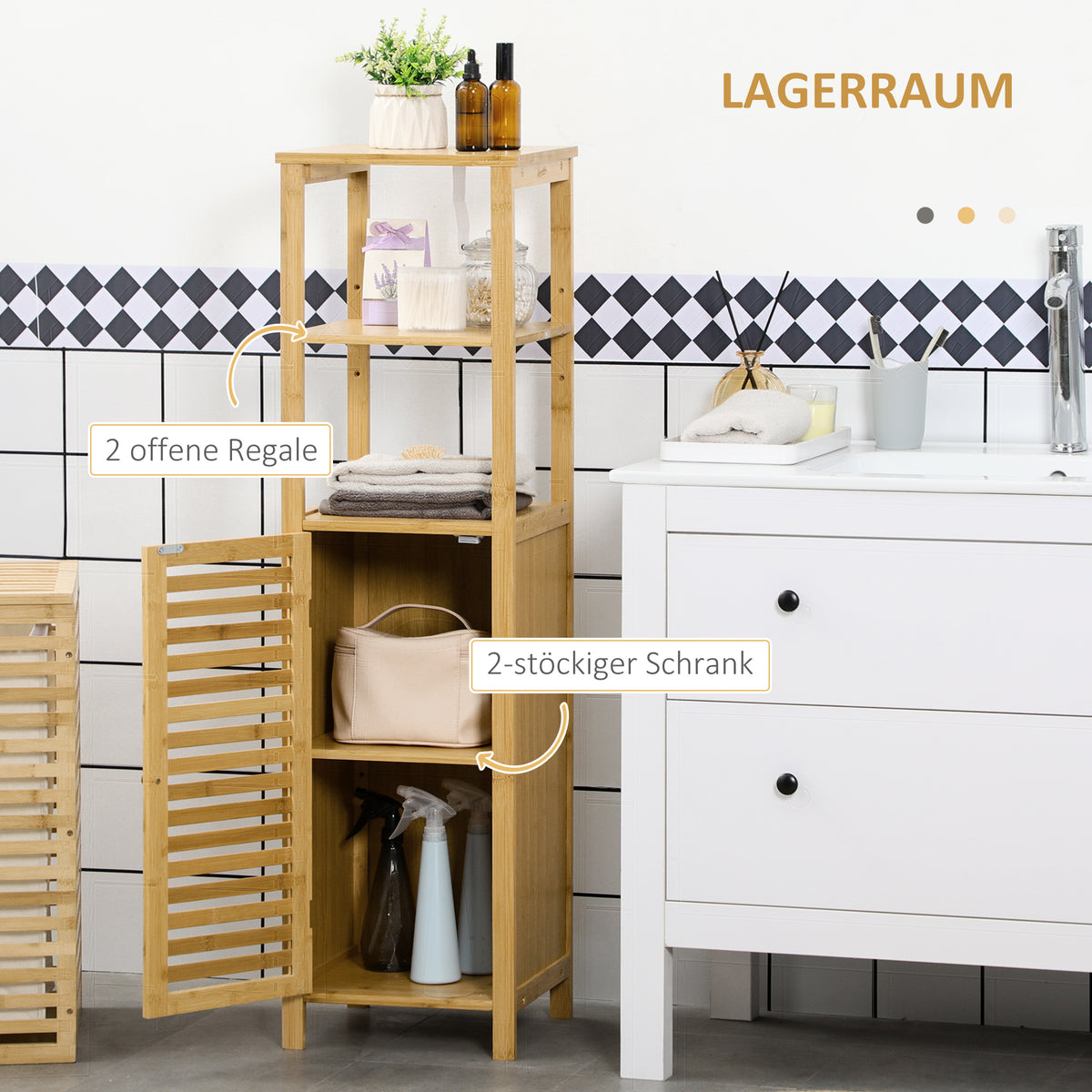 Badezimmerregal mit Schrankfach oder Wäschesammler